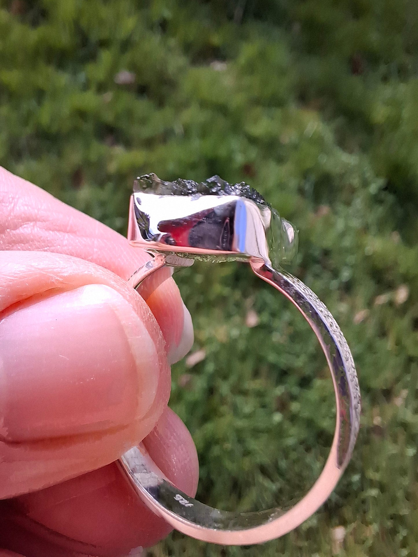 Moldavite Ring, size Y, 925 Silver, Tektite (Ref: R331)