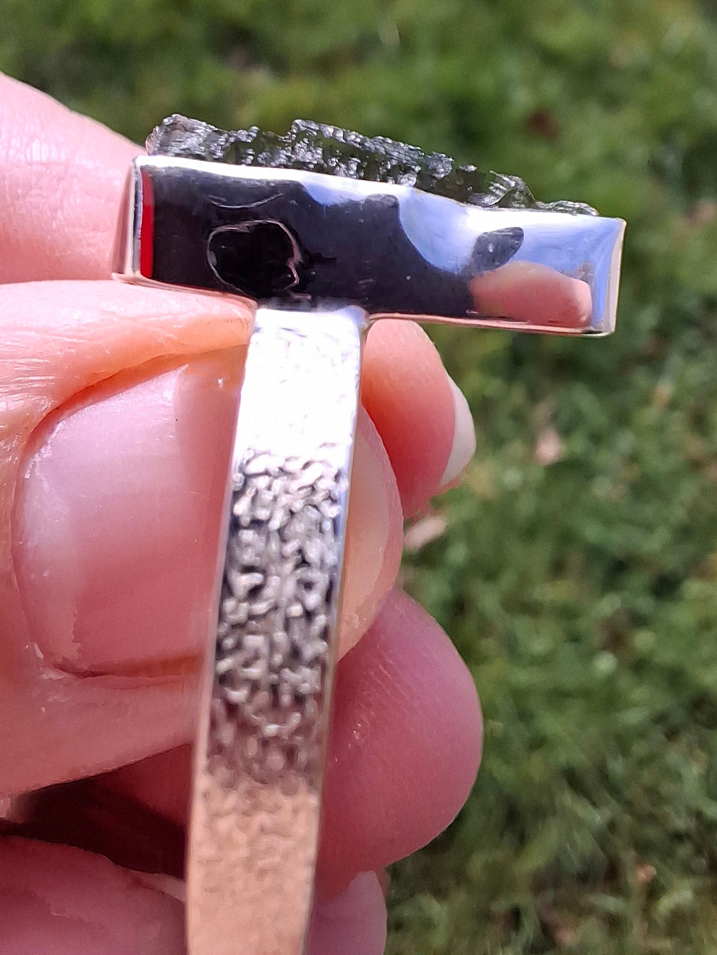 Moldavite Ring, size Y, 925 Silver, Tektite (Ref: R331)