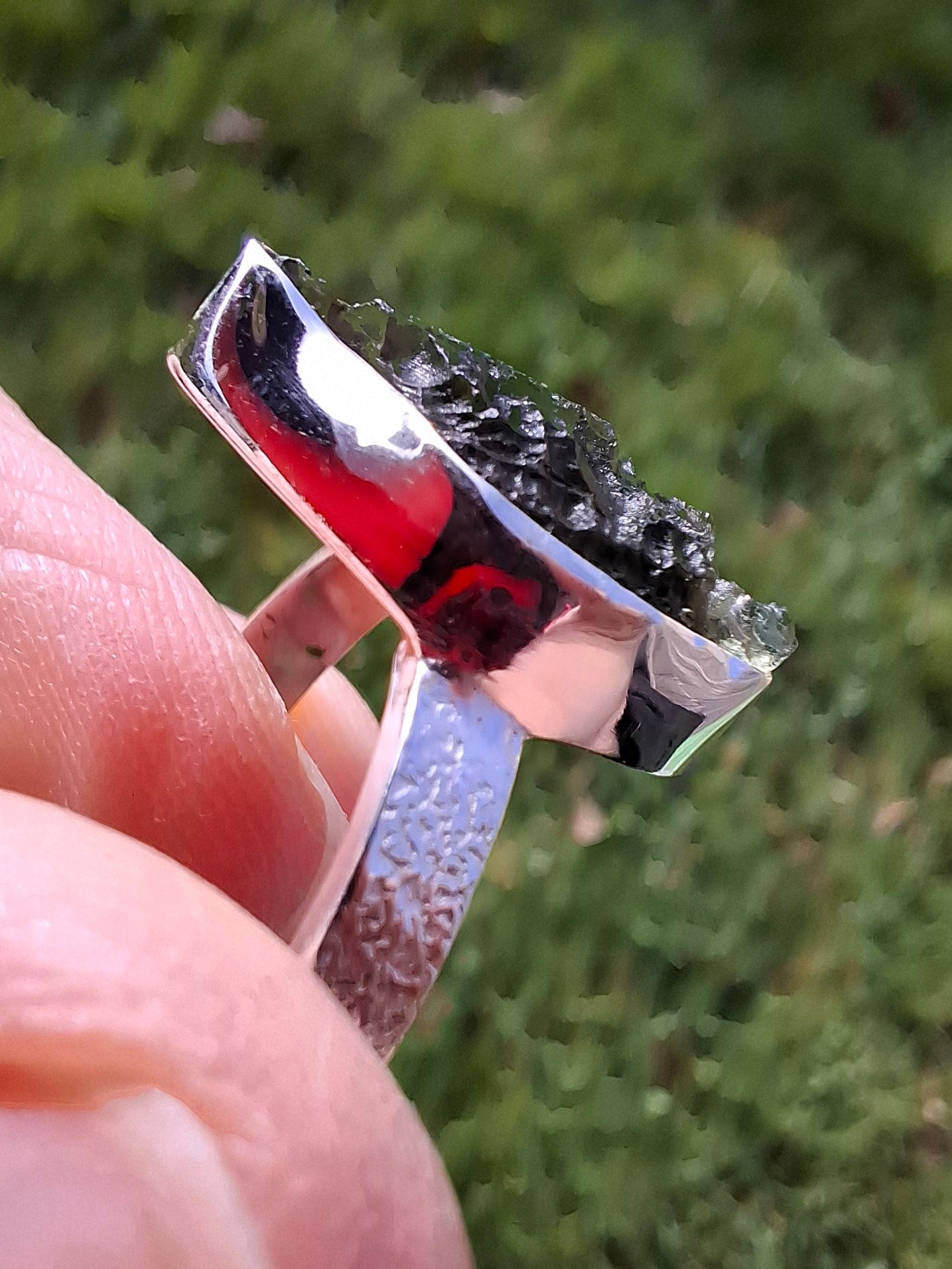 Moldavite Ring, size Y, 925 Silver, Tektite (Ref: R331)
