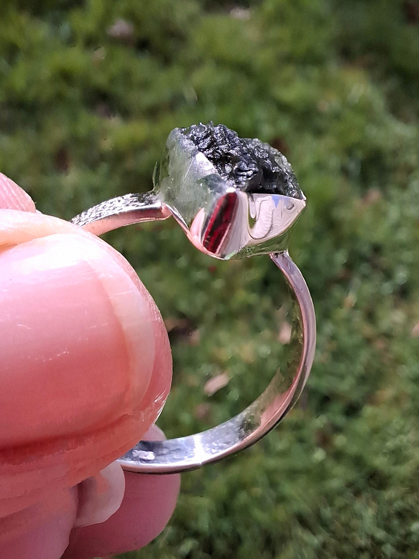Moldavite Ring, size Y, 925 Silver, Tektite (Ref: R331)