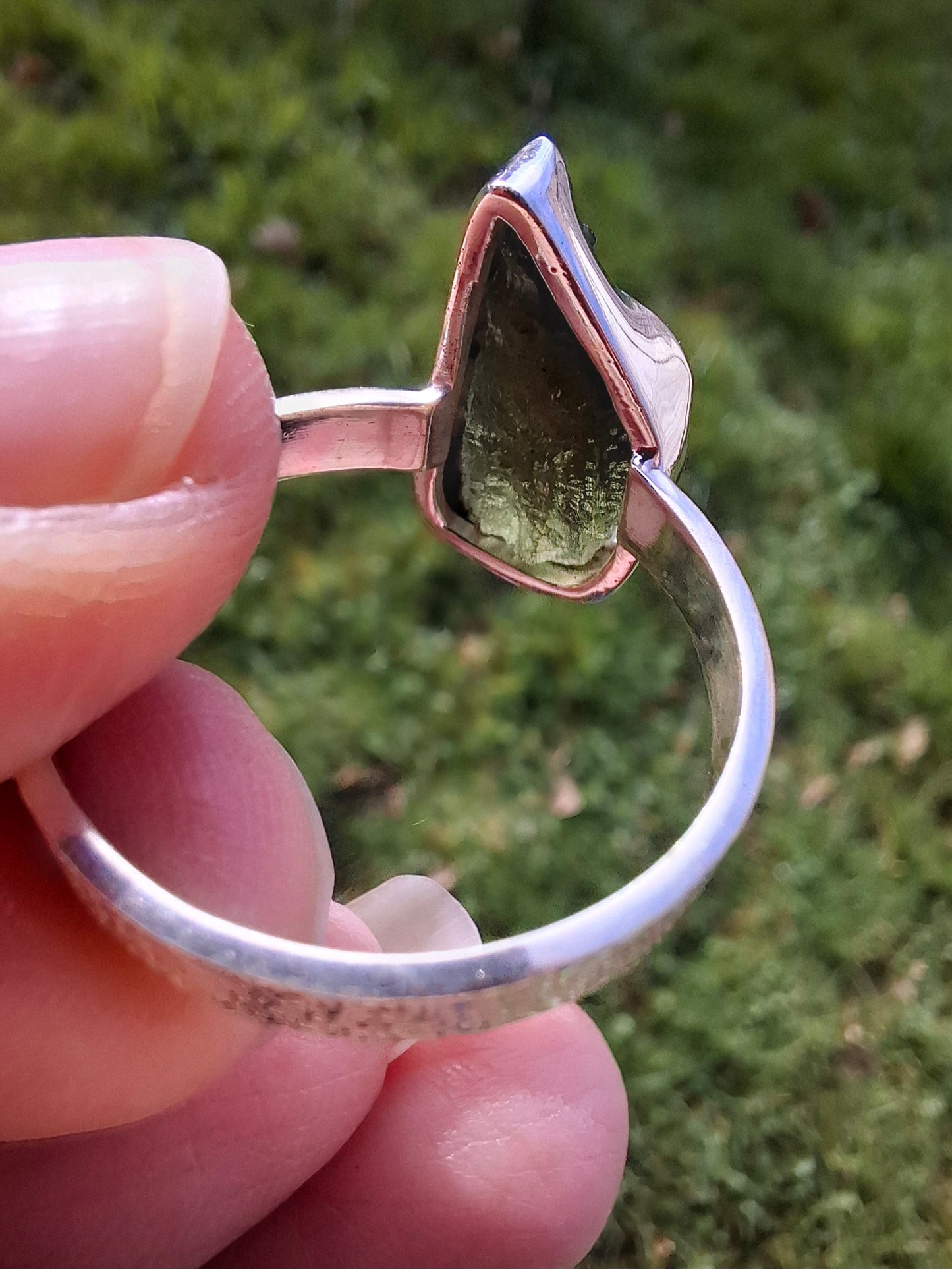 Moldavite Ring, size Y, 925 Silver, Tektite (Ref: R331)