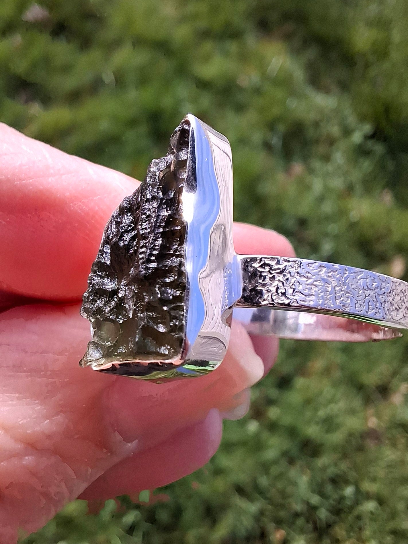 Moldavite Ring, size Y, 925 Silver, Tektite (Ref: R331)