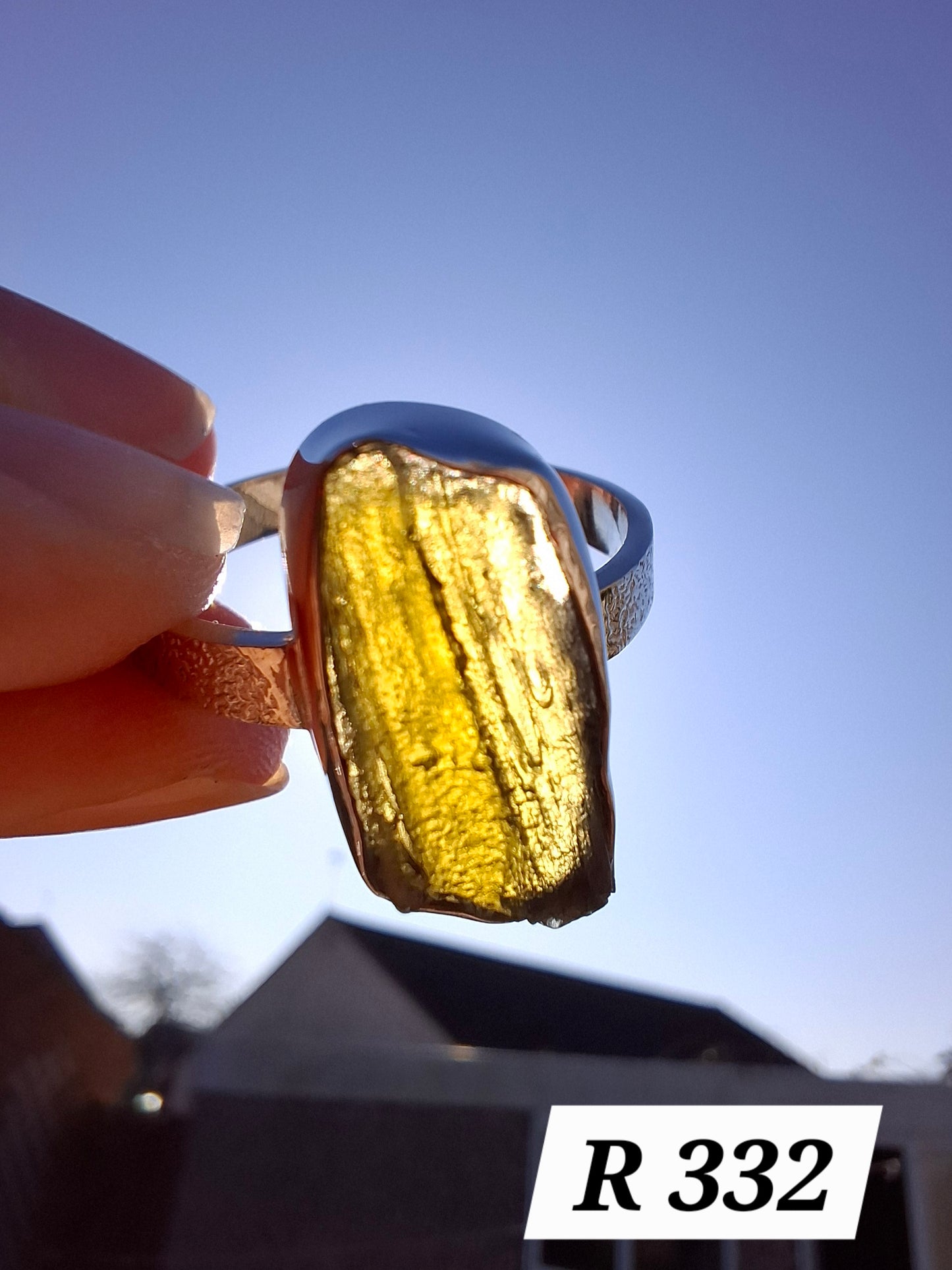 Moldavite Ring, size large Y/small Z, 925 Silver, Tektite (Ref: R332)