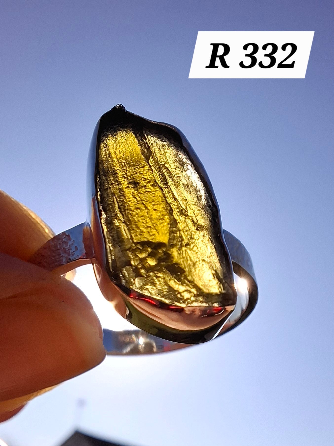 Moldavite Ring, size large Y/small Z, 925 Silver, Tektite (Ref: R332)