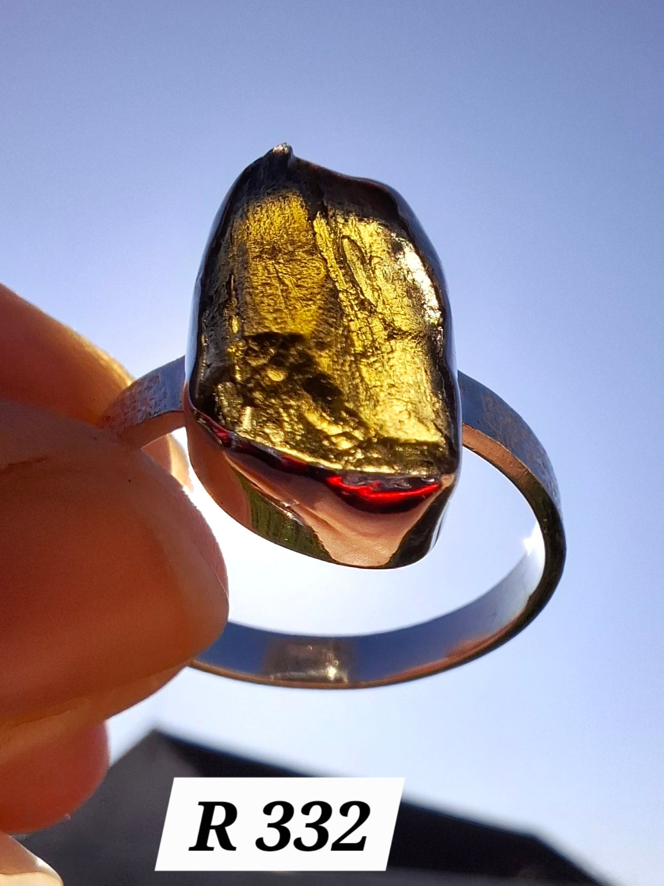Moldavite Ring, size large Y/small Z, 925 Silver, Tektite (Ref: R332)