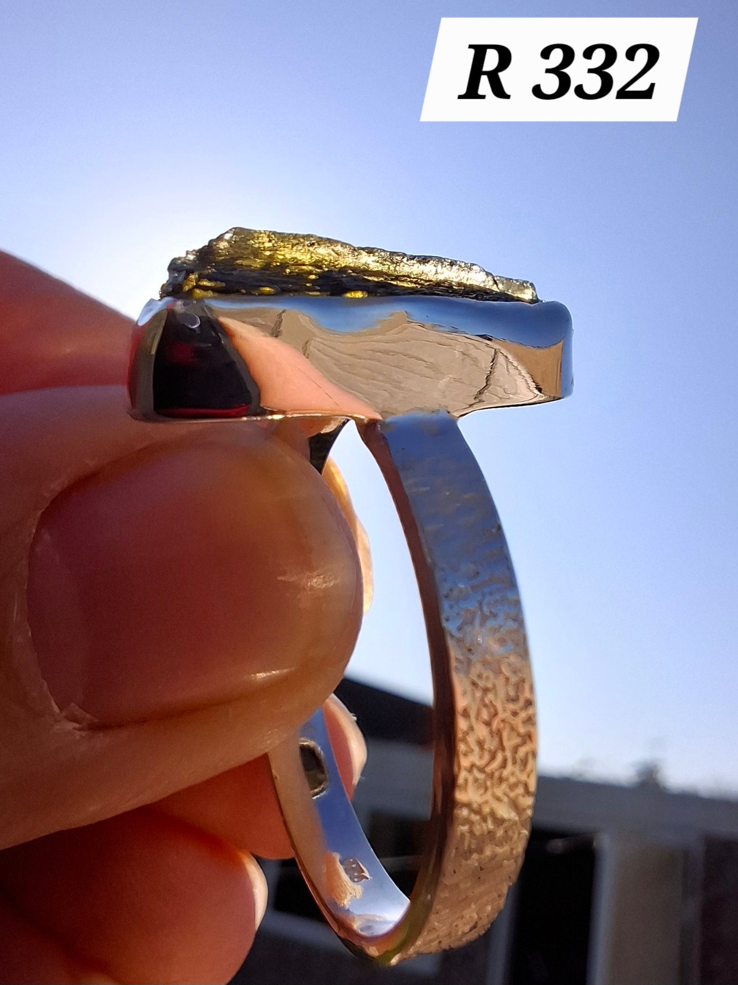 Moldavite Ring, size large Y/small Z, 925 Silver, Tektite (Ref: R332)