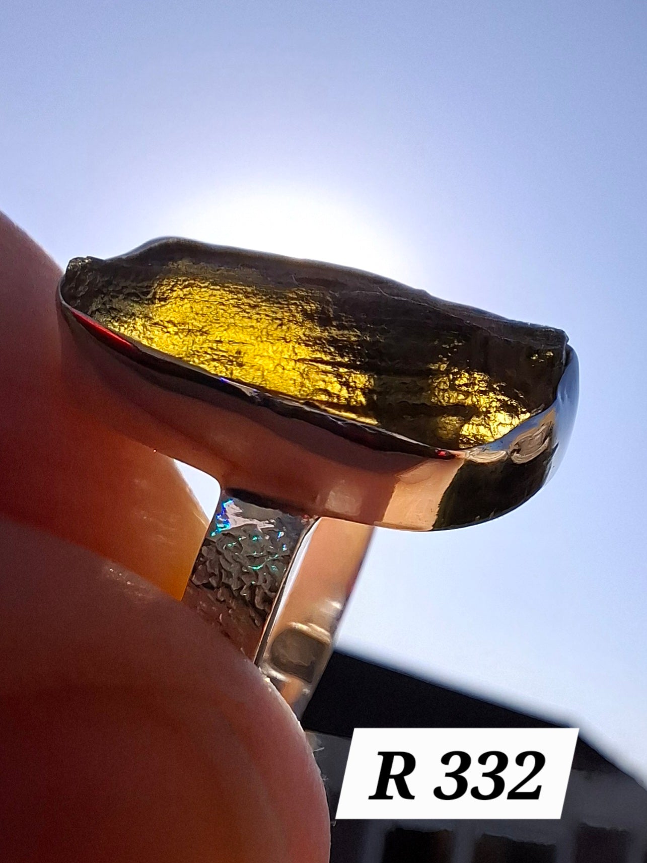 Moldavite Ring, size large Y/small Z, 925 Silver, Tektite (Ref: R332)