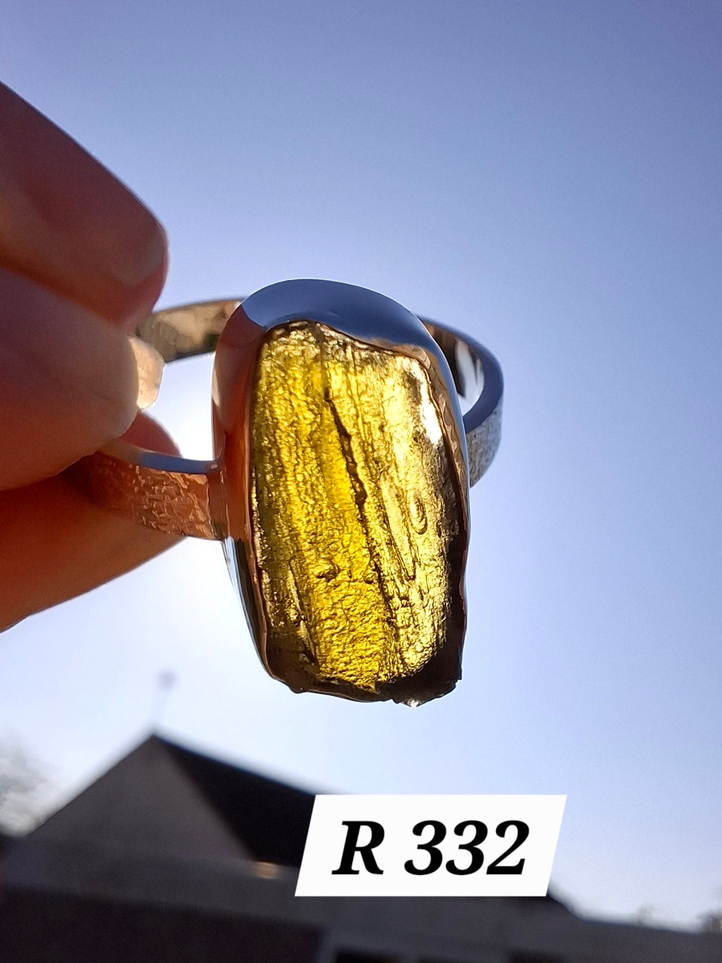 Moldavite Ring, size large Y/small Z, 925 Silver, Tektite (Ref: R332)