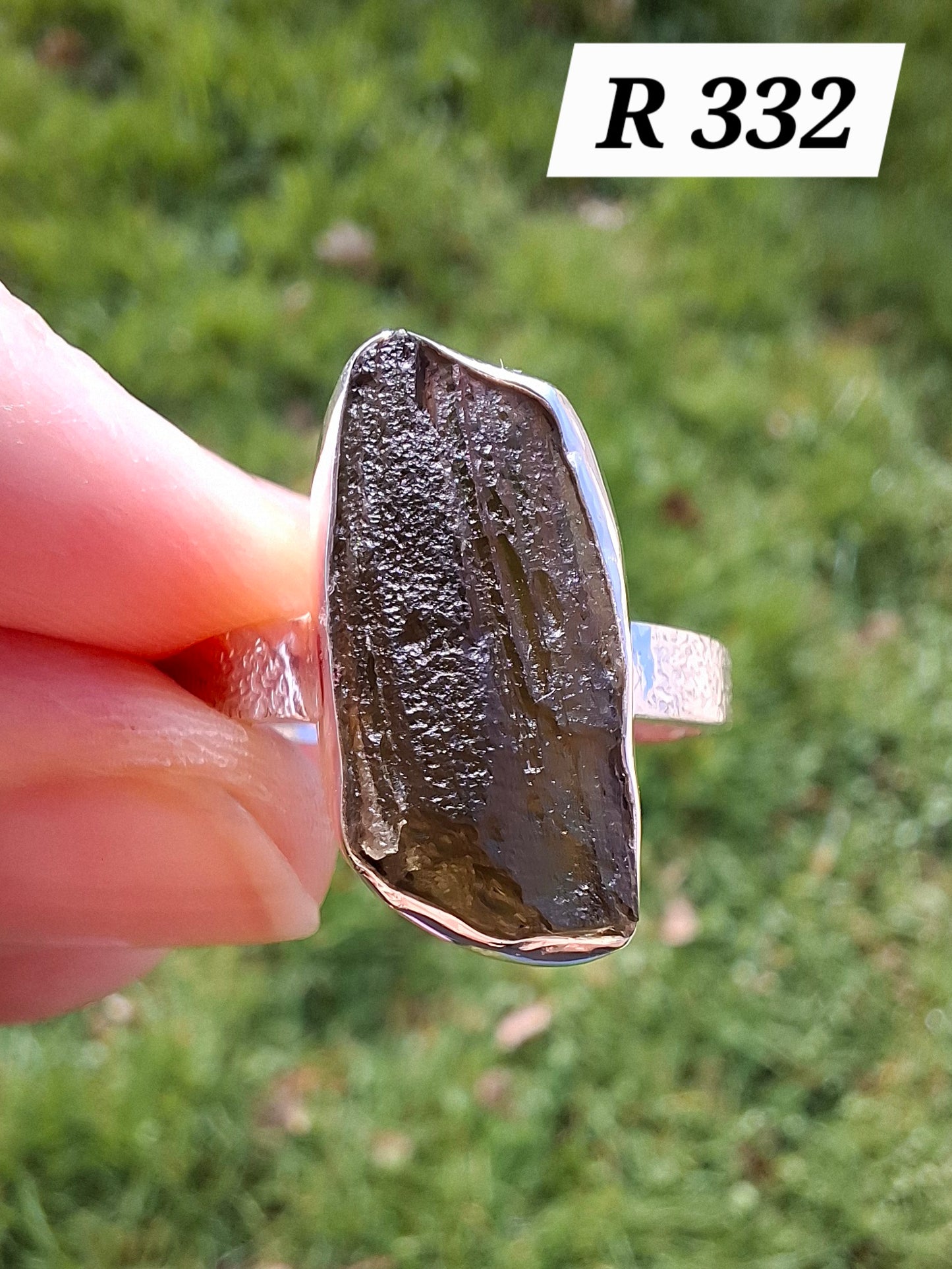 Moldavite Ring, size large Y/small Z, 925 Silver, Tektite (Ref: R332)