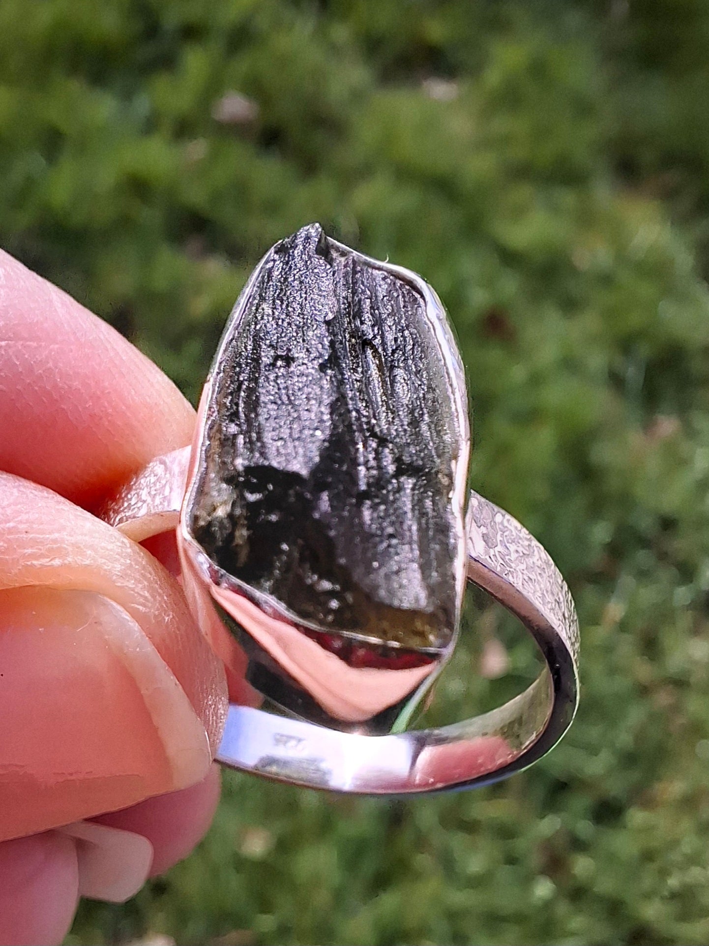 Moldavite Ring, size large Y/small Z, 925 Silver, Tektite (Ref: R332)