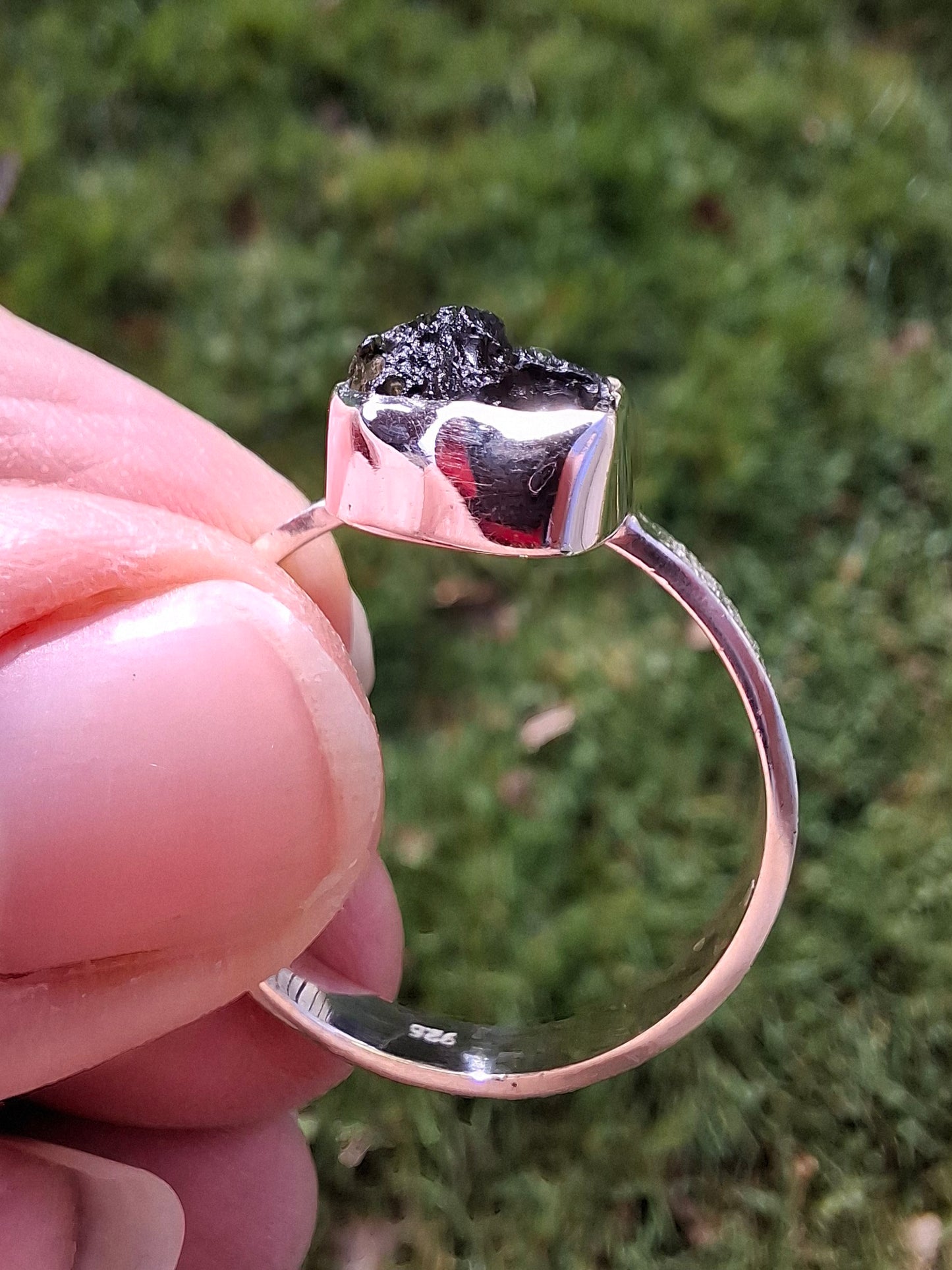 Moldavite Ring, size large Y/small Z, 925 Silver, Tektite (Ref: R332)