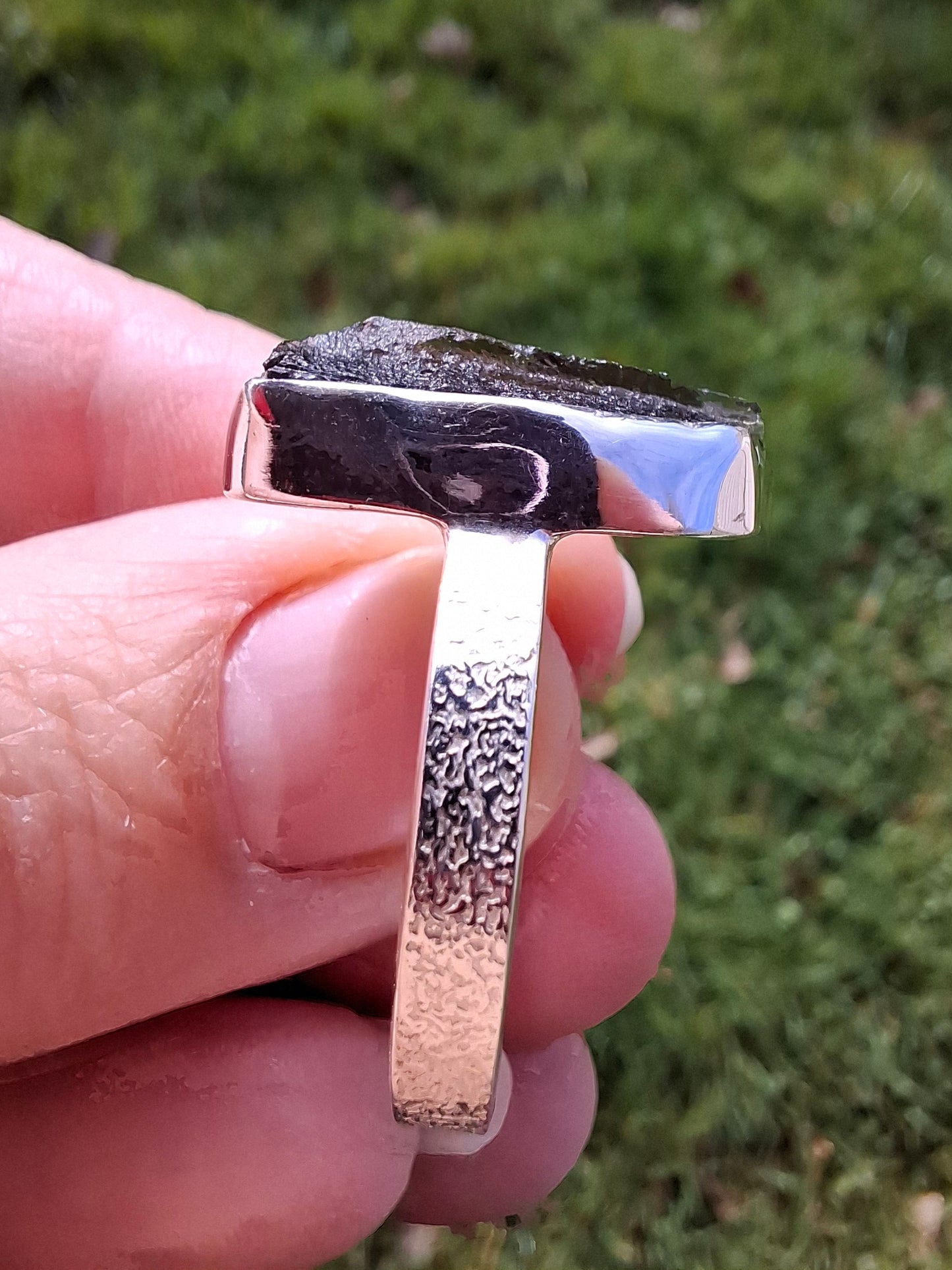 Moldavite Ring, size large Y/small Z, 925 Silver, Tektite (Ref: R332)