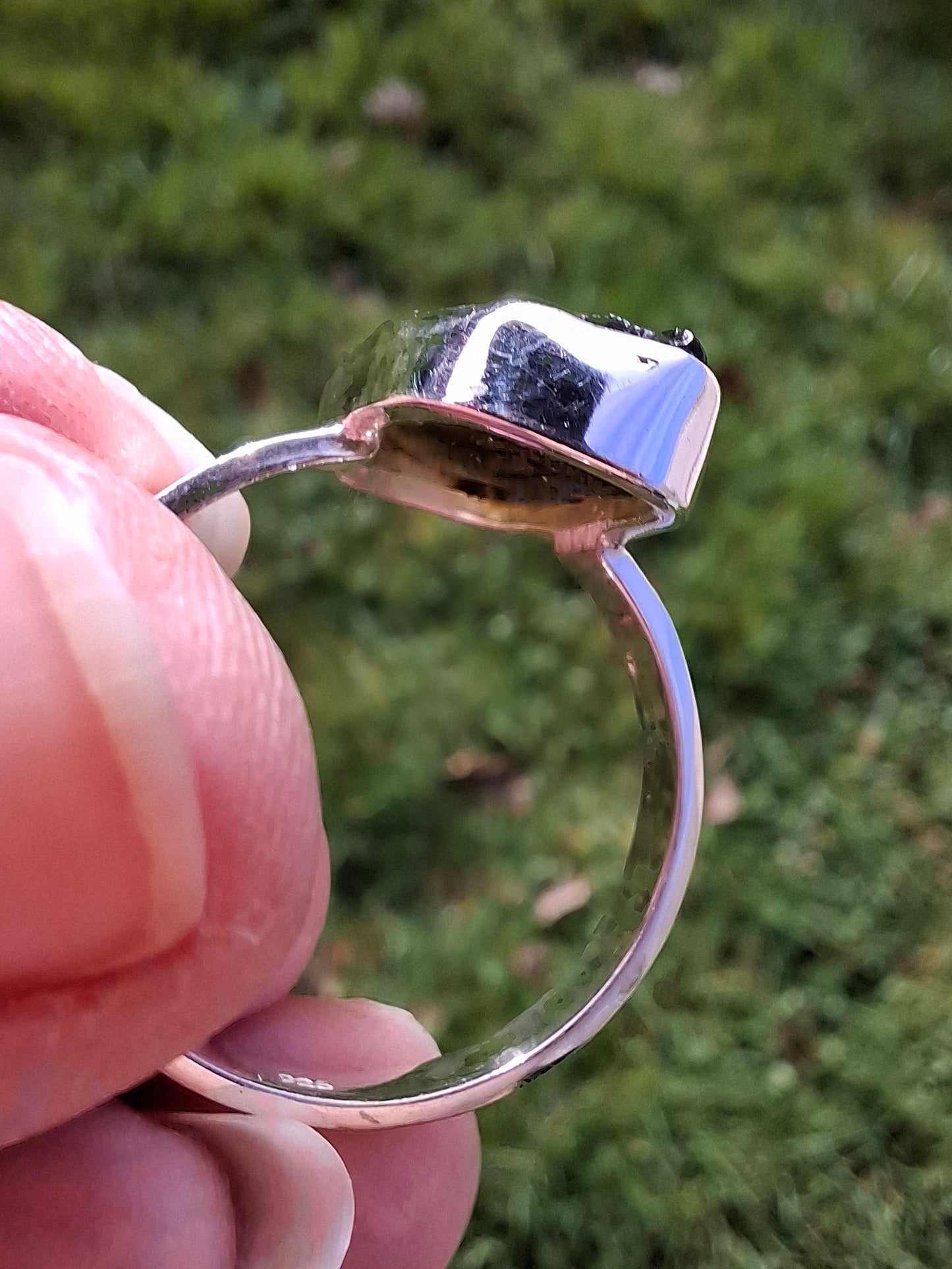 Moldavite Ring, size large Y/small Z, 925 Silver, Tektite (Ref: R332)
