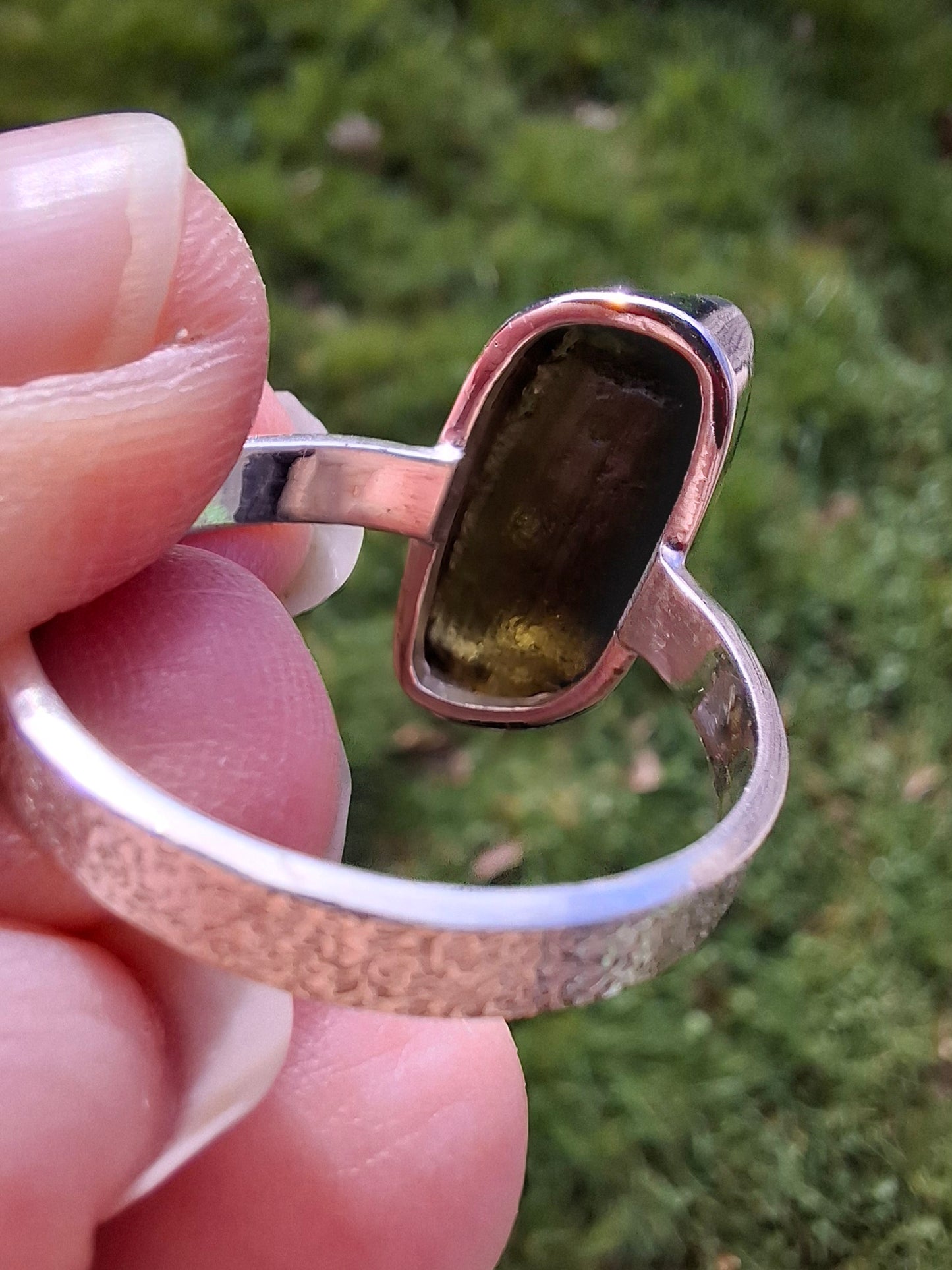 Moldavite Ring, size large Y/small Z, 925 Silver, Tektite (Ref: R332)