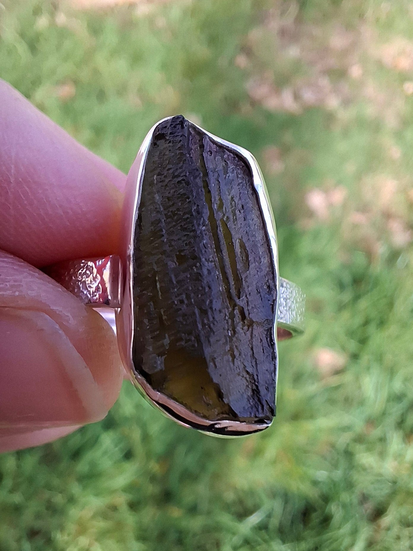 Moldavite Ring, size large Y/small Z, 925 Silver, Tektite (Ref: R332)