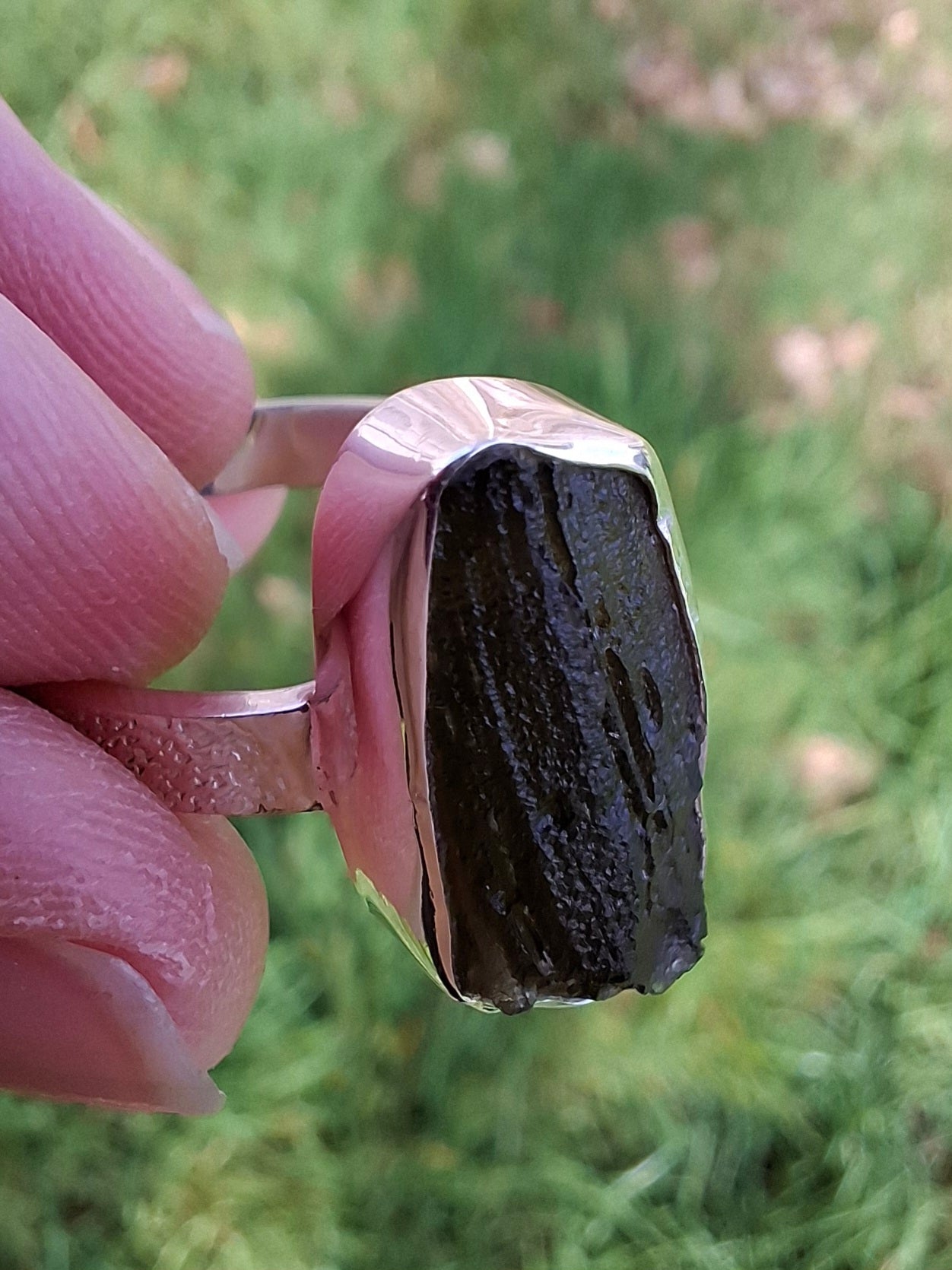 Moldavite Ring, size large Y/small Z, 925 Silver, Tektite (Ref: R332)