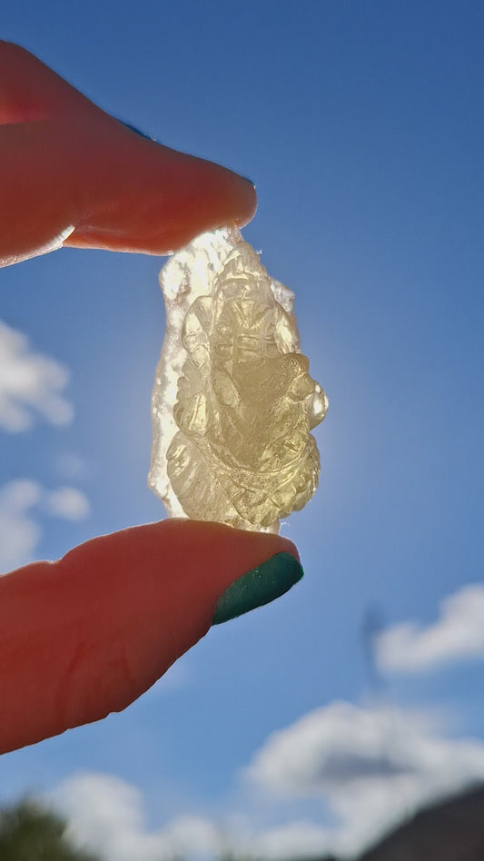 Libyan Desert Glass GANESHA carving, 18.39g, Tektite (Ref: Ganesha3)