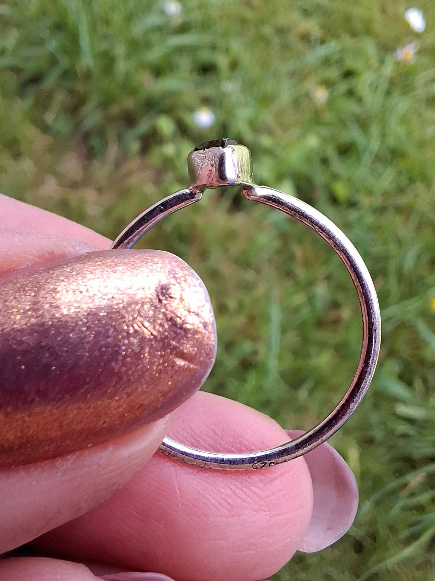 Moldavite Ring, size Q, 925 Silver, Tektite (Ref: R45)