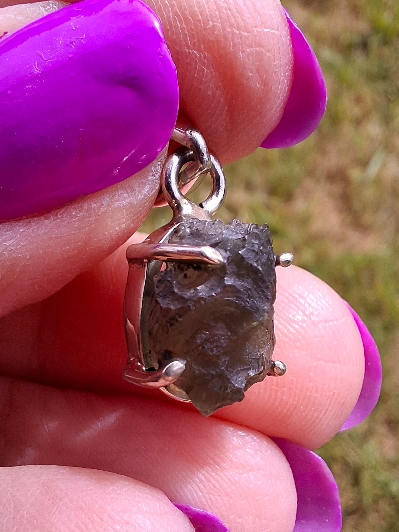 Moldavite Claw Pendant, 925 Silver, Tektite (Ref: P23)