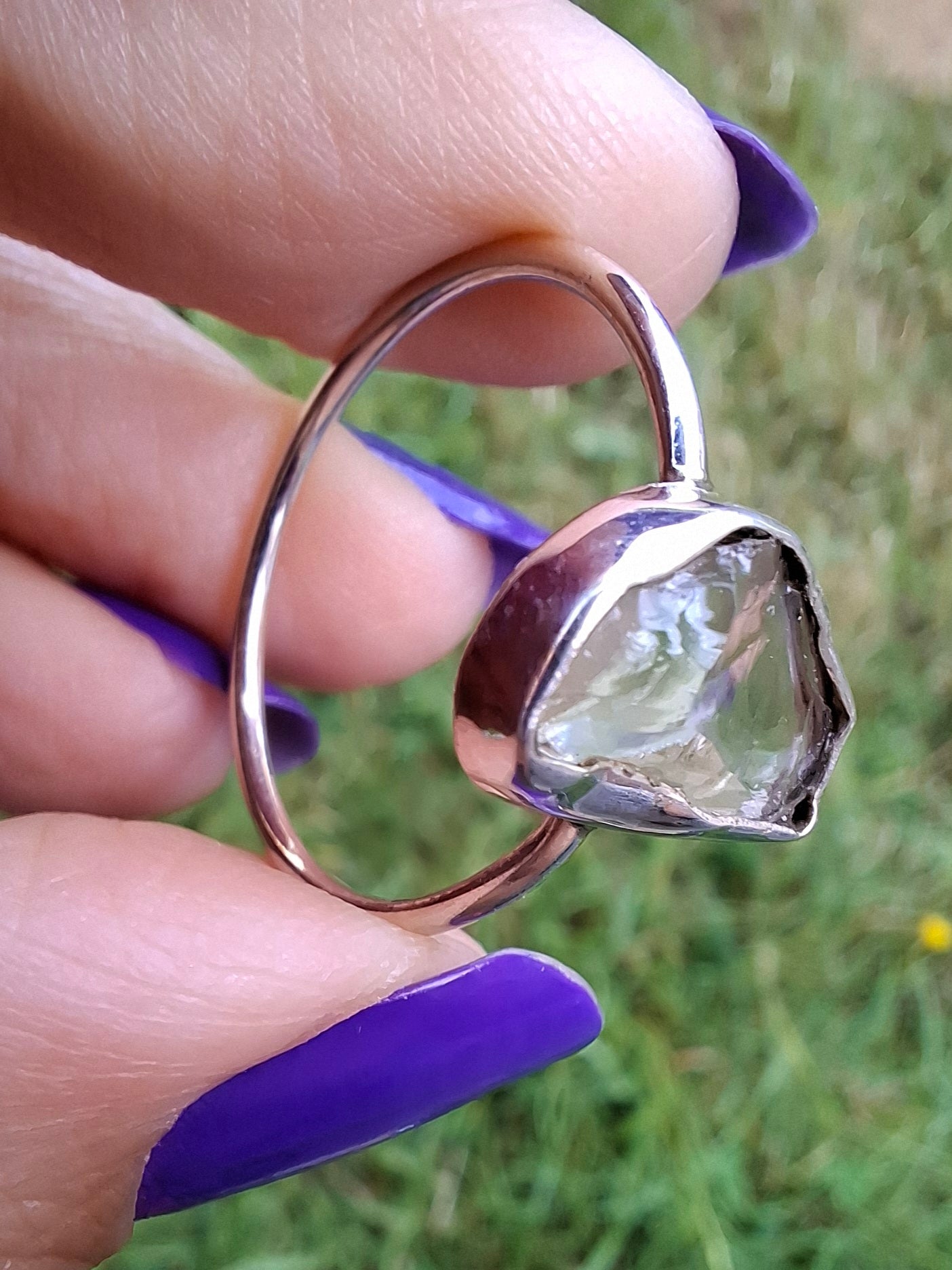 Libyan Desert Glass Ring, size large W, 925 Silver, Tektite (Ref: LR63)
