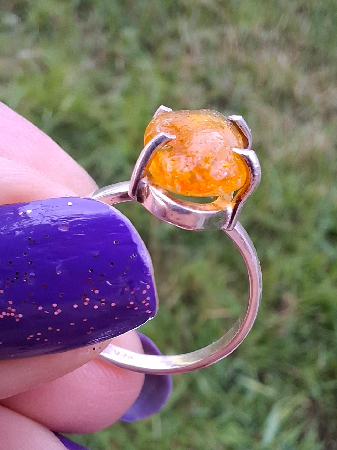 Baltic Amber Ring, size large L/small M, 925 Silver, Fossil (Ref: AR4)