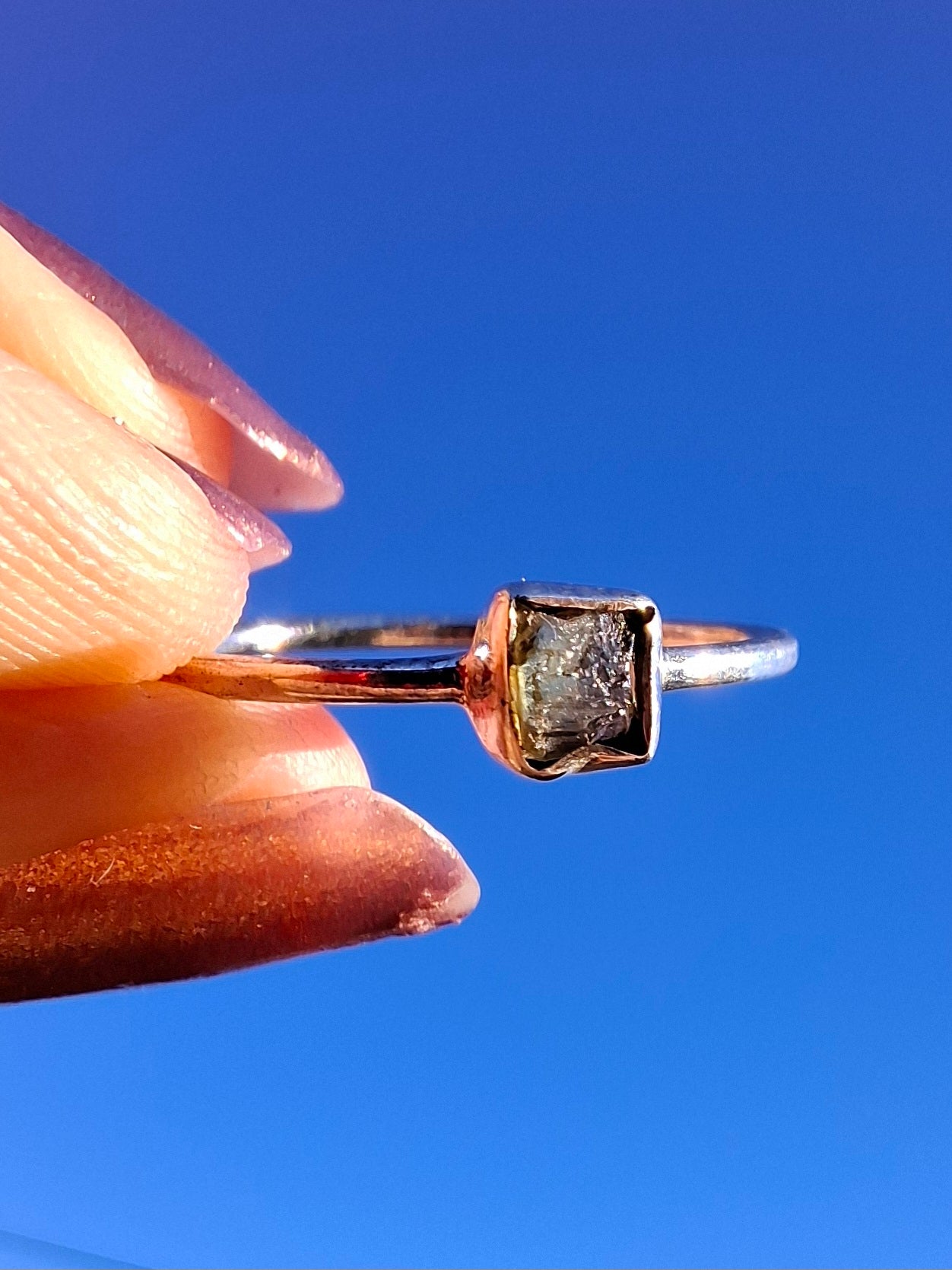 Moldavite Ring, size large R/small S, 925 Silver, Tektite (Ref: R65)