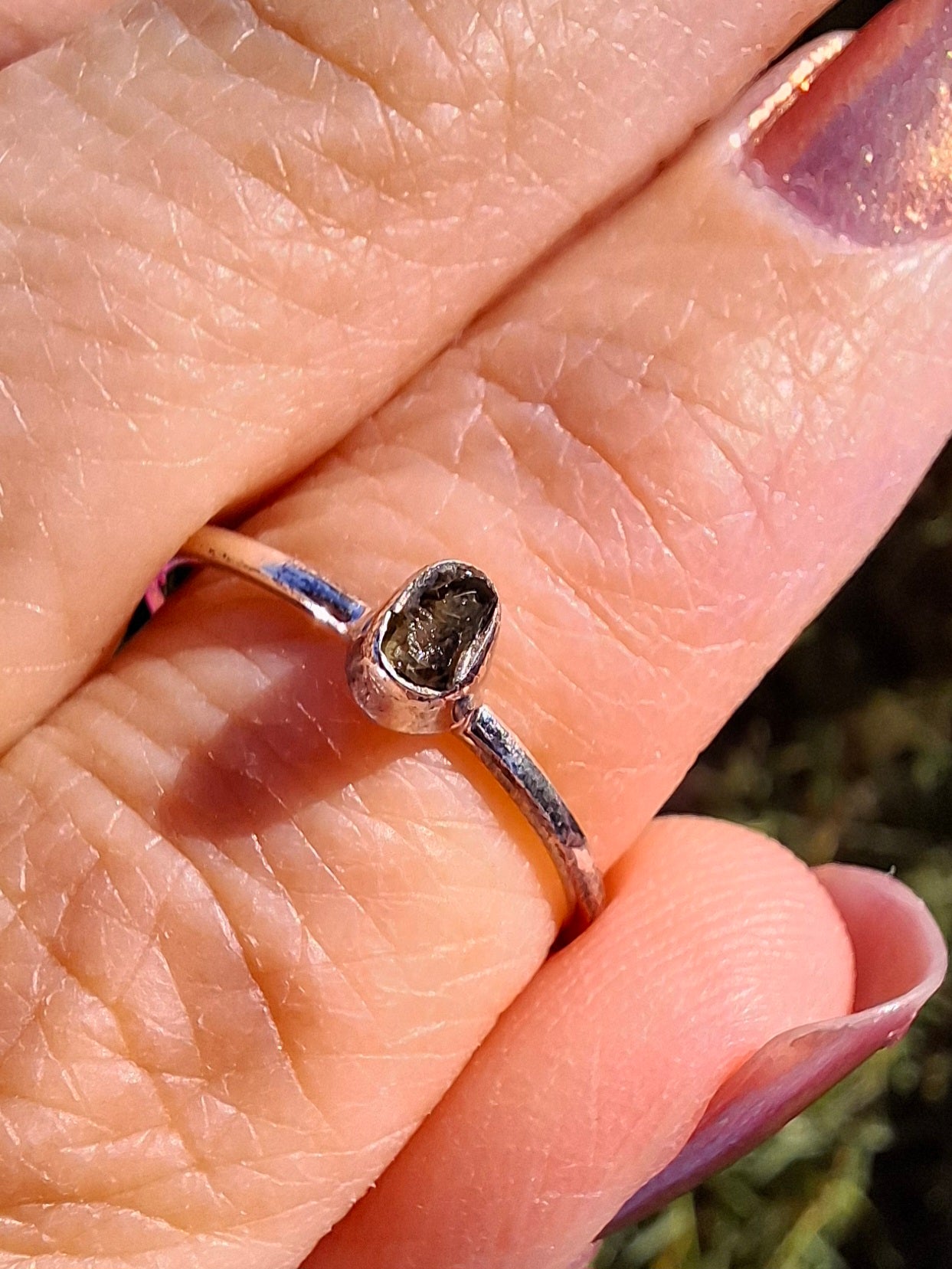 Moldavite Ring, size small P, 925 Silver, Tektite (Ref: R42)