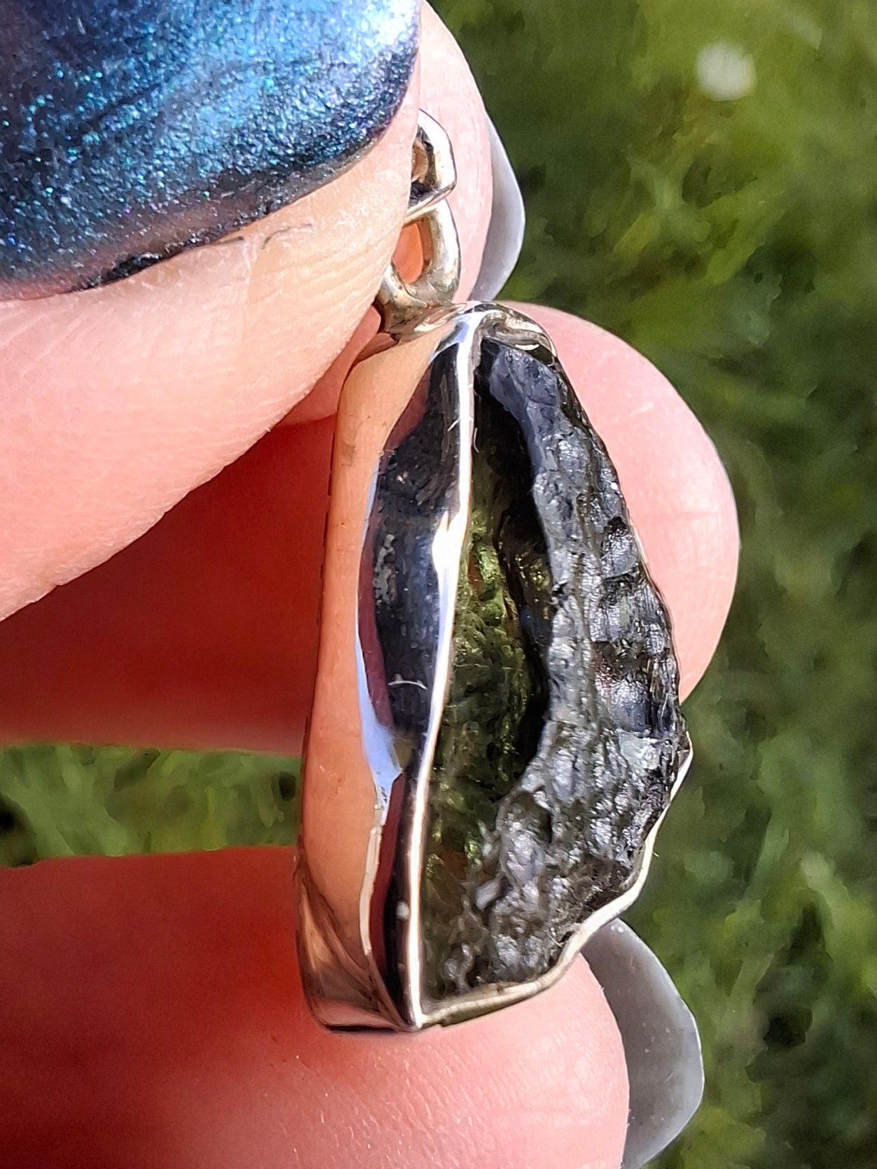 Moldavite Pendant, 925 Silver, Tektite (Ref: P14)
