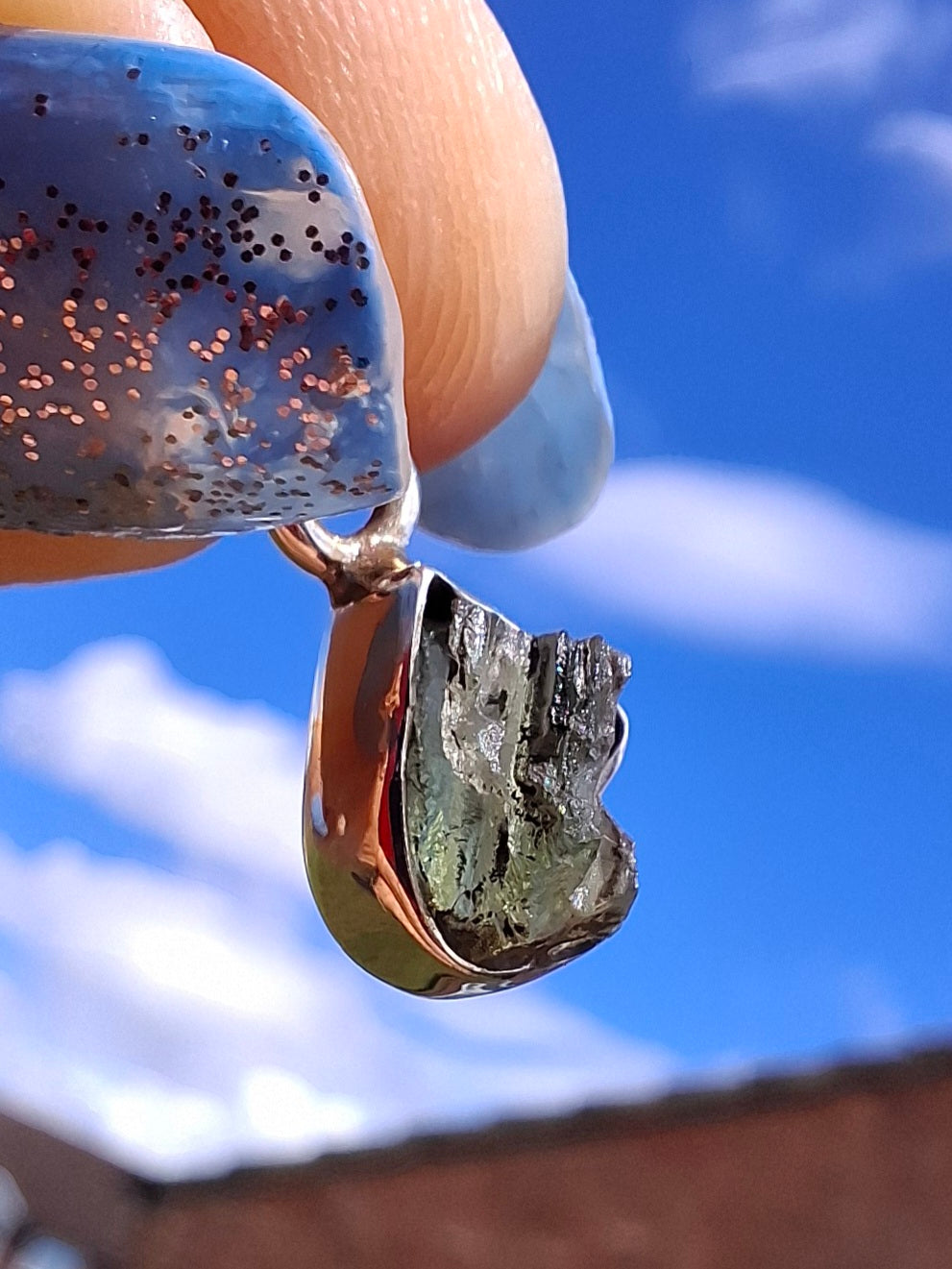 Moldavite Pendant, 925 Silver, Tektite (Ref: P92)