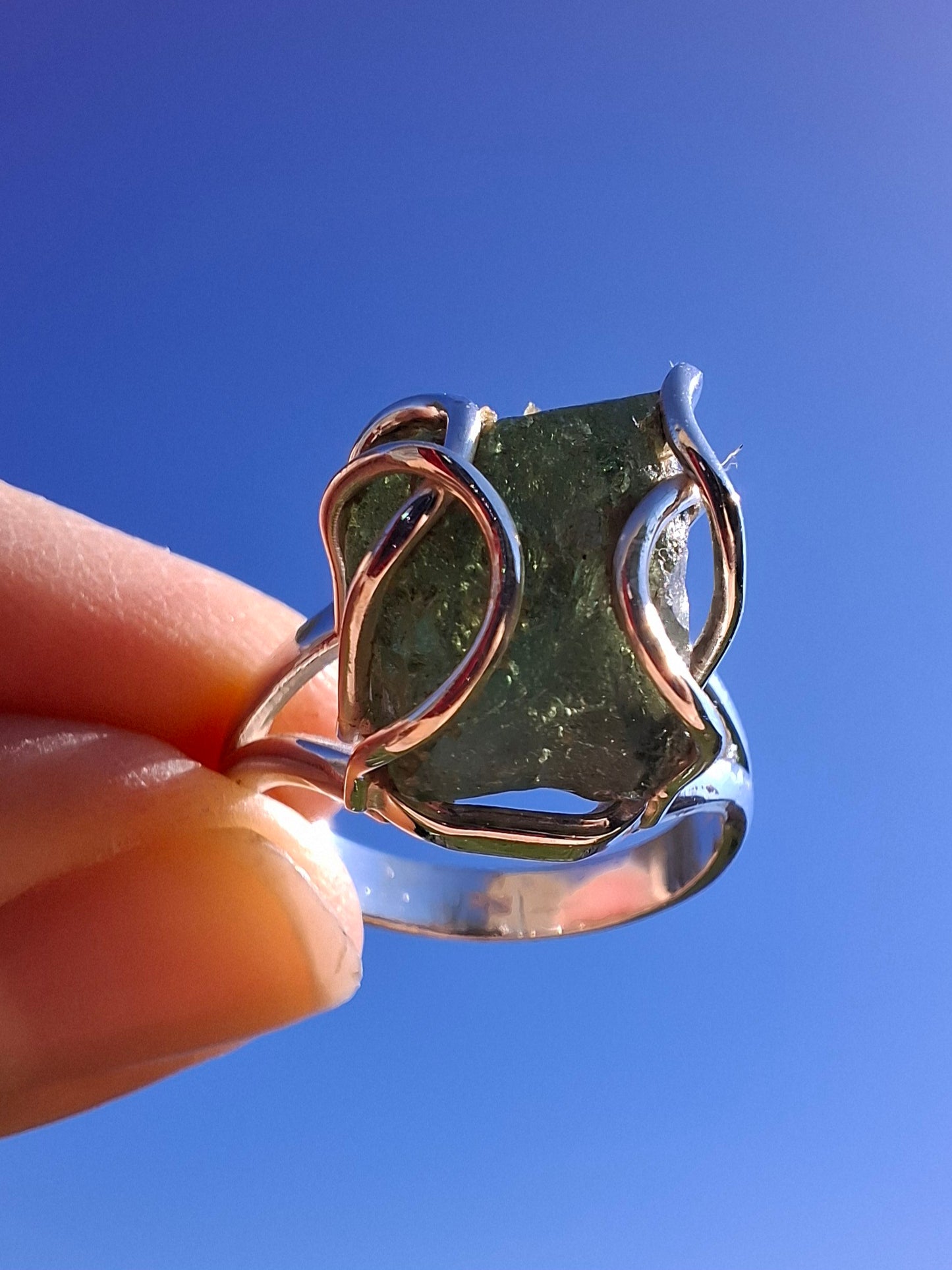 Moldavite Ring, size Q, 925 Silver, Tektite (Ref: R11)