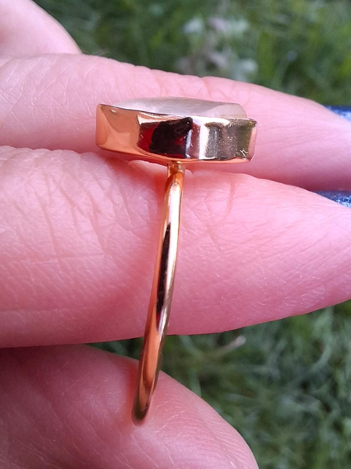 Libyan Desert Glass Ring, 14K GOLD Plated, size large T, Tektite (Ref: LR83)