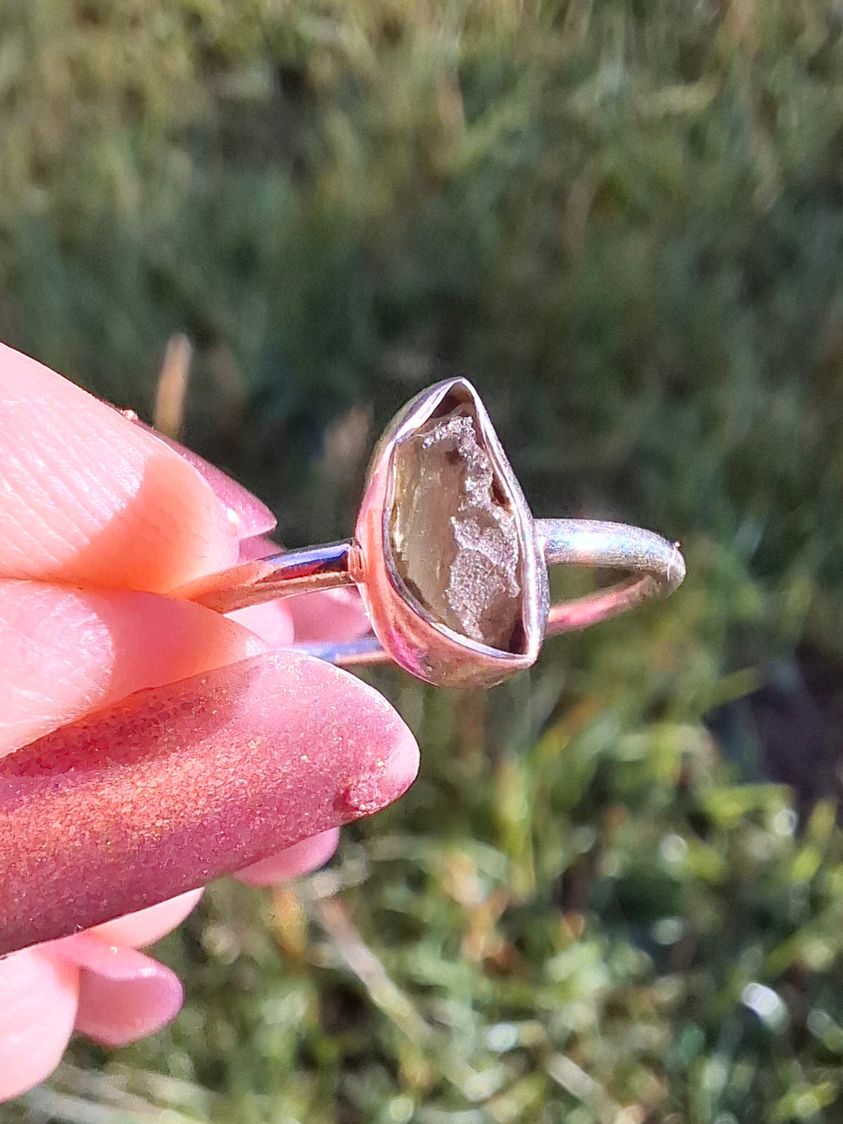 Moldavite Ring, size small L, 925 Silver, Tektite (Ref: R35)