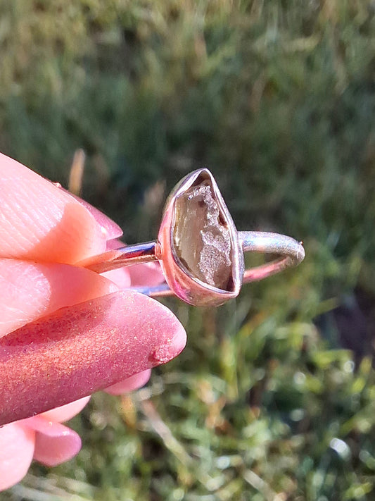 Moldavite Ring, size small L, 925 Silver, Tektite (Ref: R35)