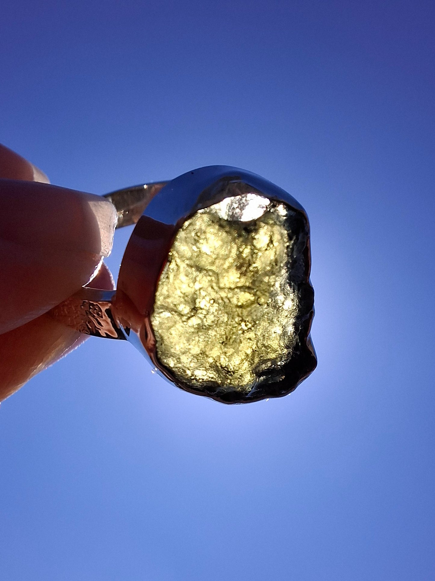 Moldavite Ring, size O, 925 Silver, Tektite (Ref: R311)
