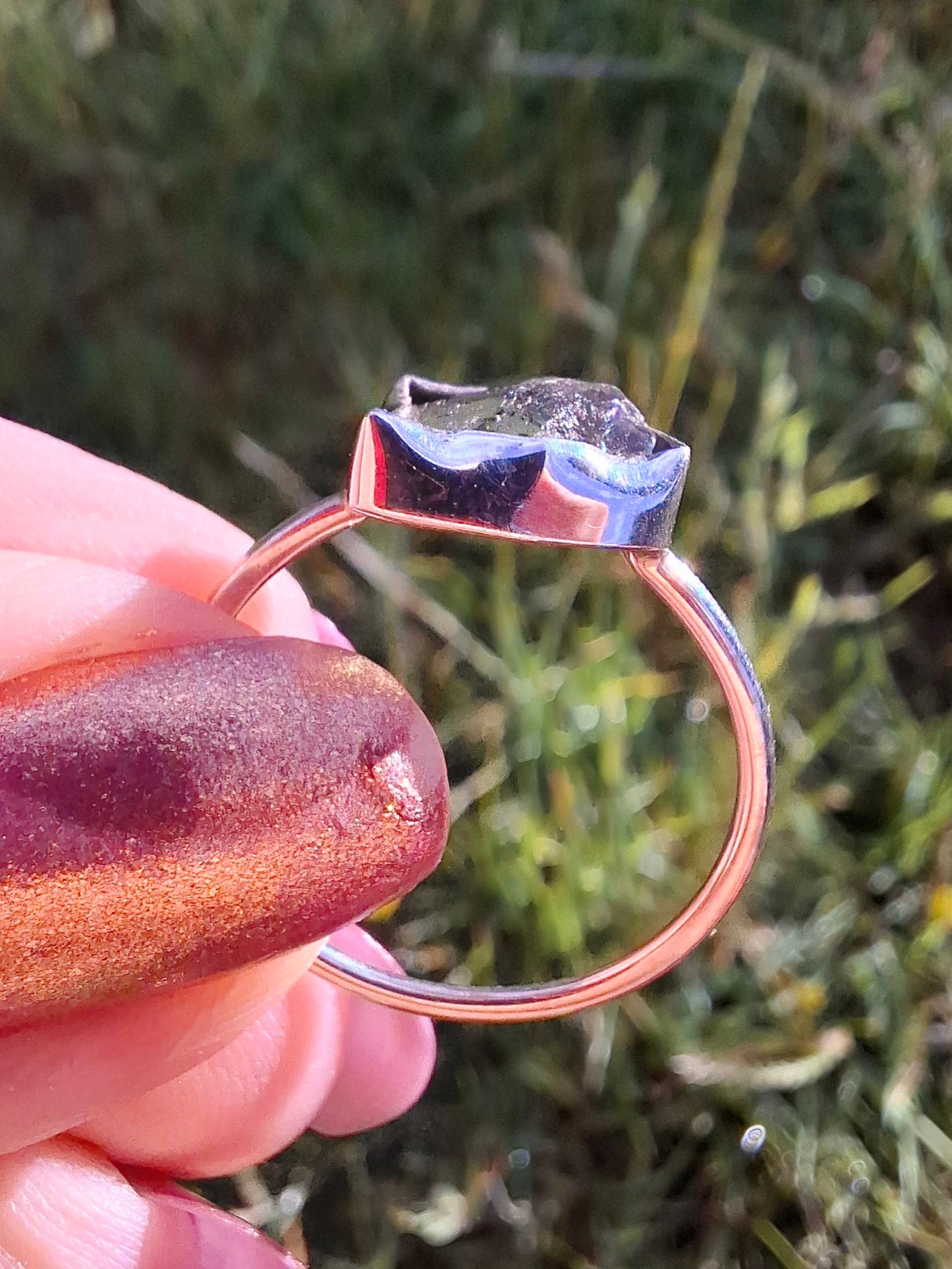 Moldavite Ring, size large T, 925 Silver, Tektite (Ref: R28)