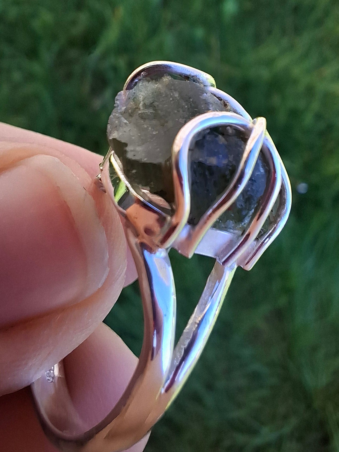Moldavite Ring, size Q, 925 Silver, Tektite (Ref: R11)