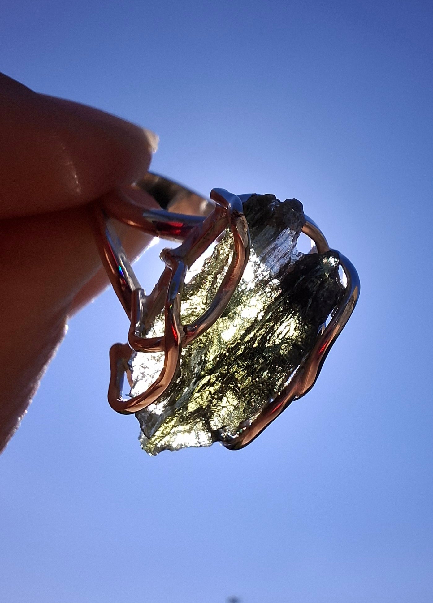 Moldavite Ring, size U, 925 Silver (Ref: R13)