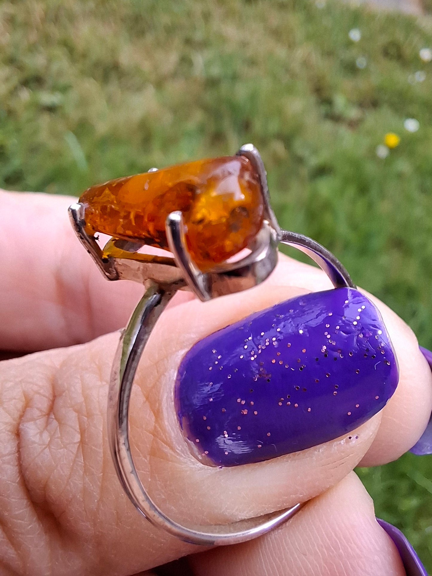 Baltic Amber Ring, size large Y, 925 Silver, Fossil (Ref: AR22)