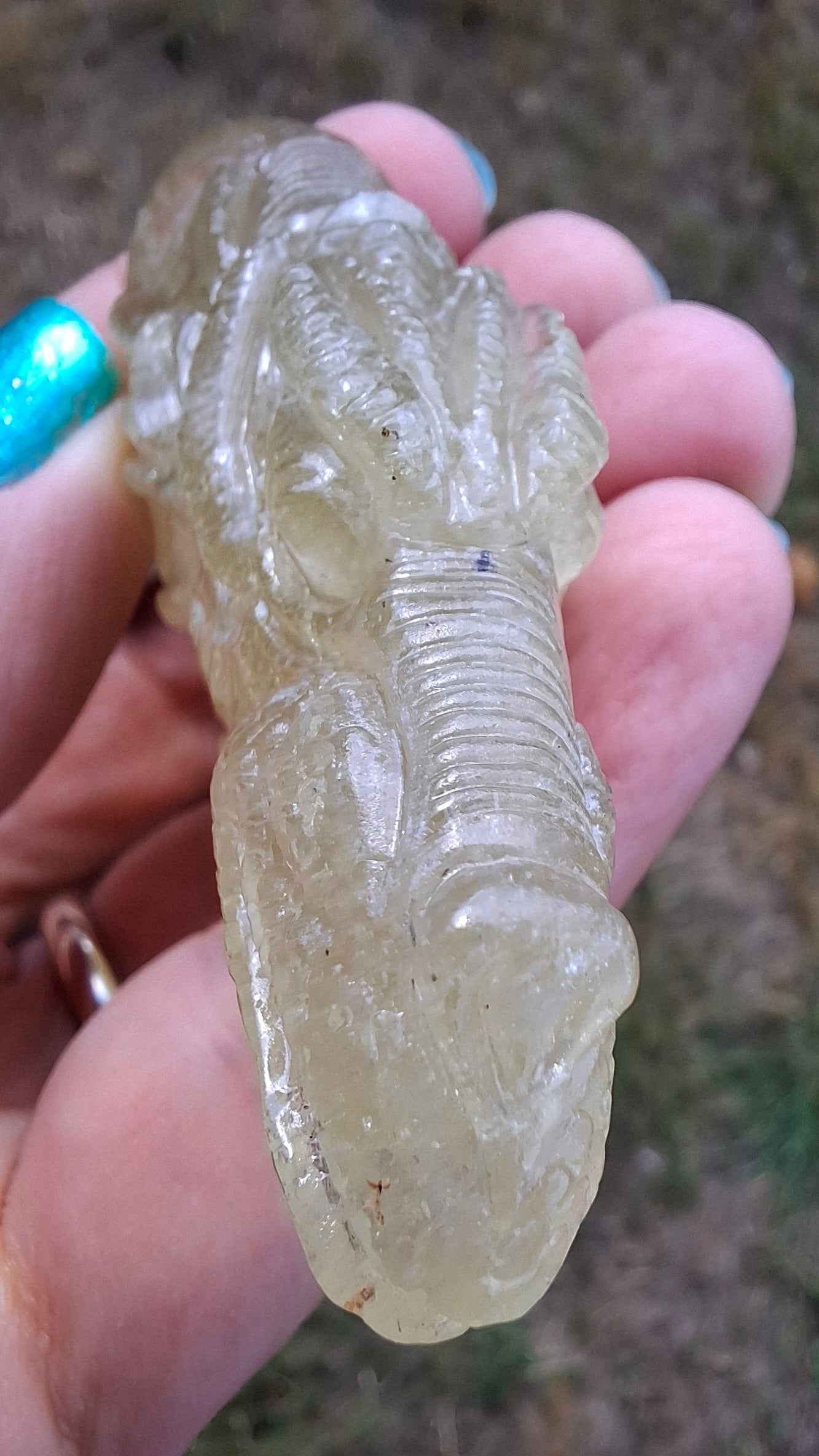 Libyan Desert Glass DRAGON HEAD carving, 48.11g, Tektite (Ref: Dragon4)