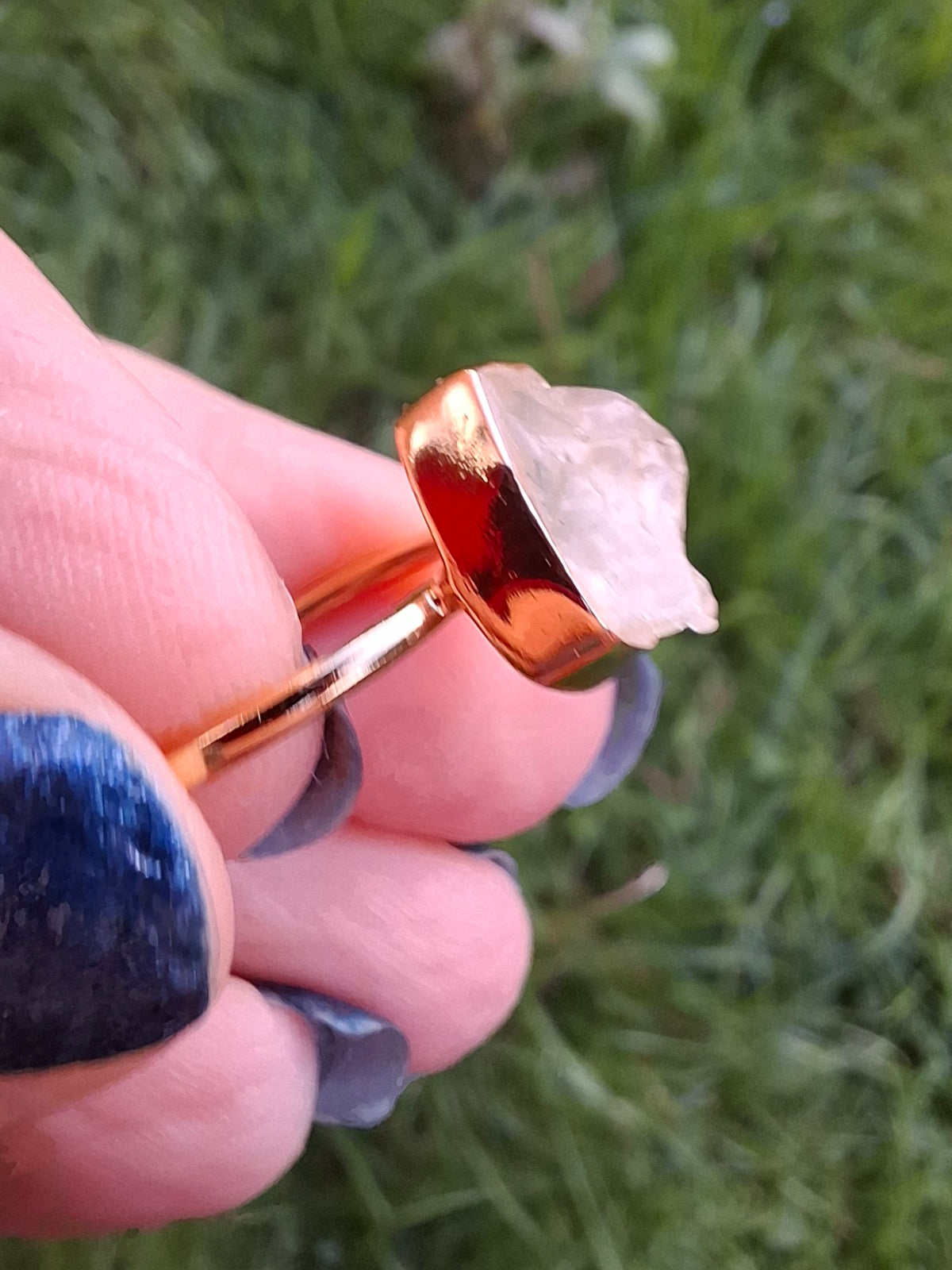 Libyan Desert Glass Ring, 14K GOLD Plated, size large N, Tektite (Ref: LR75)