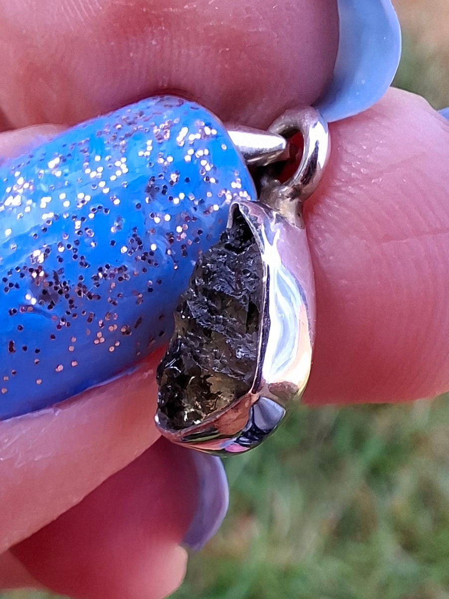 Moldavite Pendant, 925 Silver, Tektite (Ref: P33)