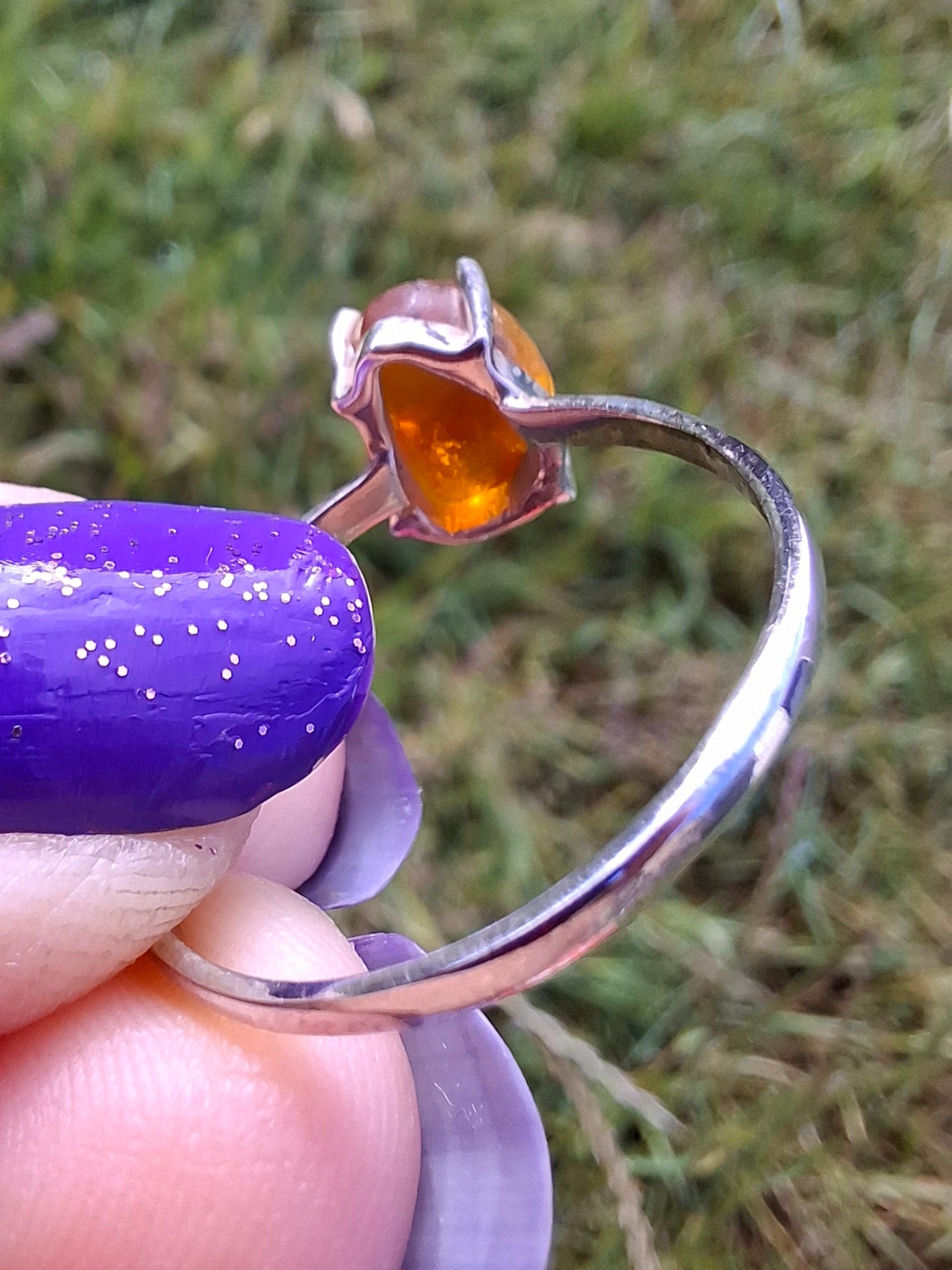 Baltic Amber Ring, size large W, 925 Silver, Fossil (Ref: AR29)