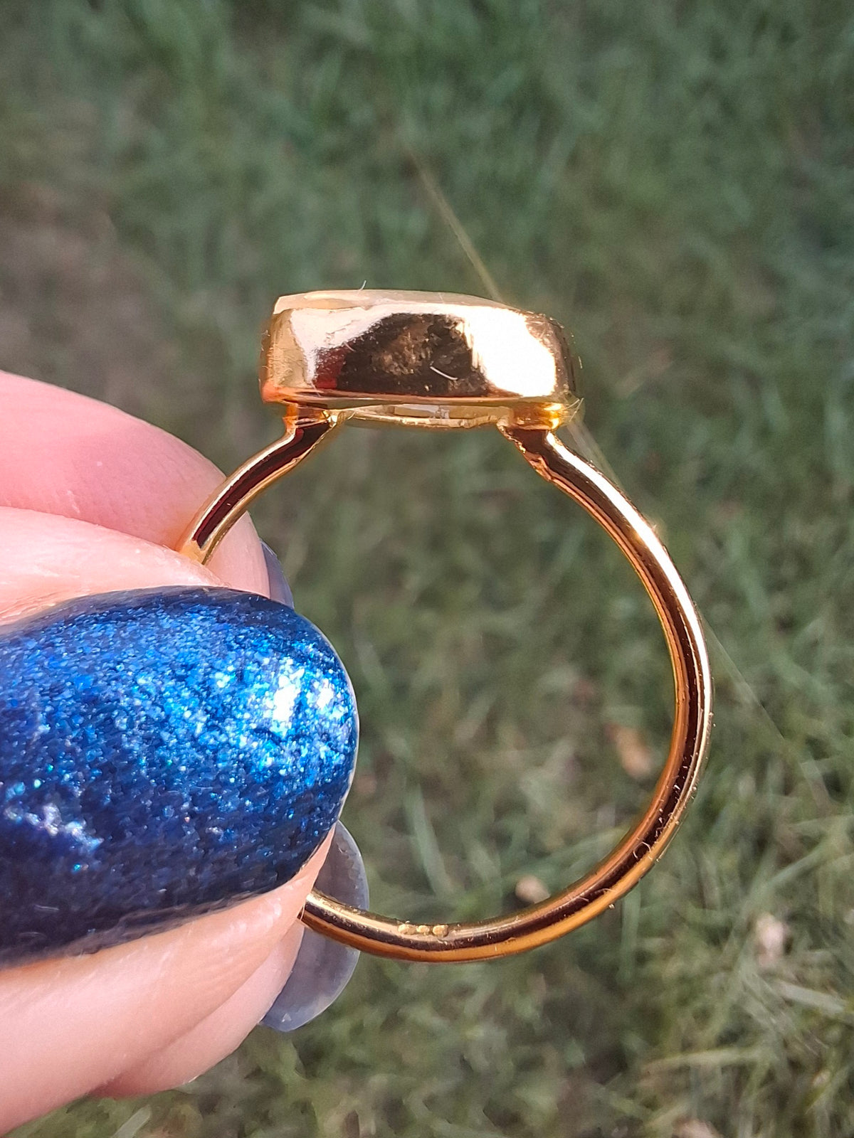 Libyan Desert Glass Ring, 14K GOLD Plated, size large Q, Tektite (Ref: LR80)
