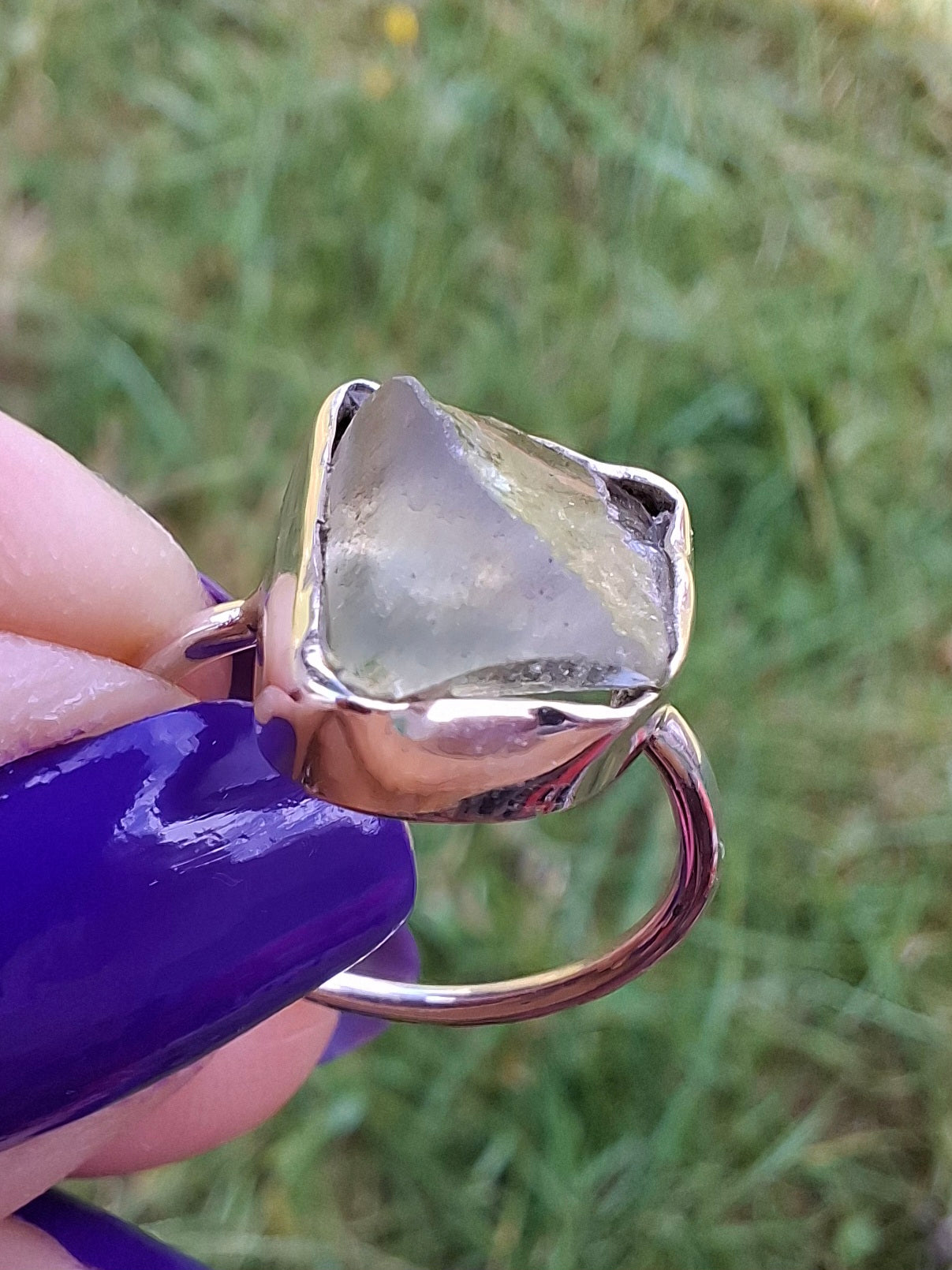 Libyan Desert Glass Ring, size small L, 925 Silver, Tektite (Ref: LR14)