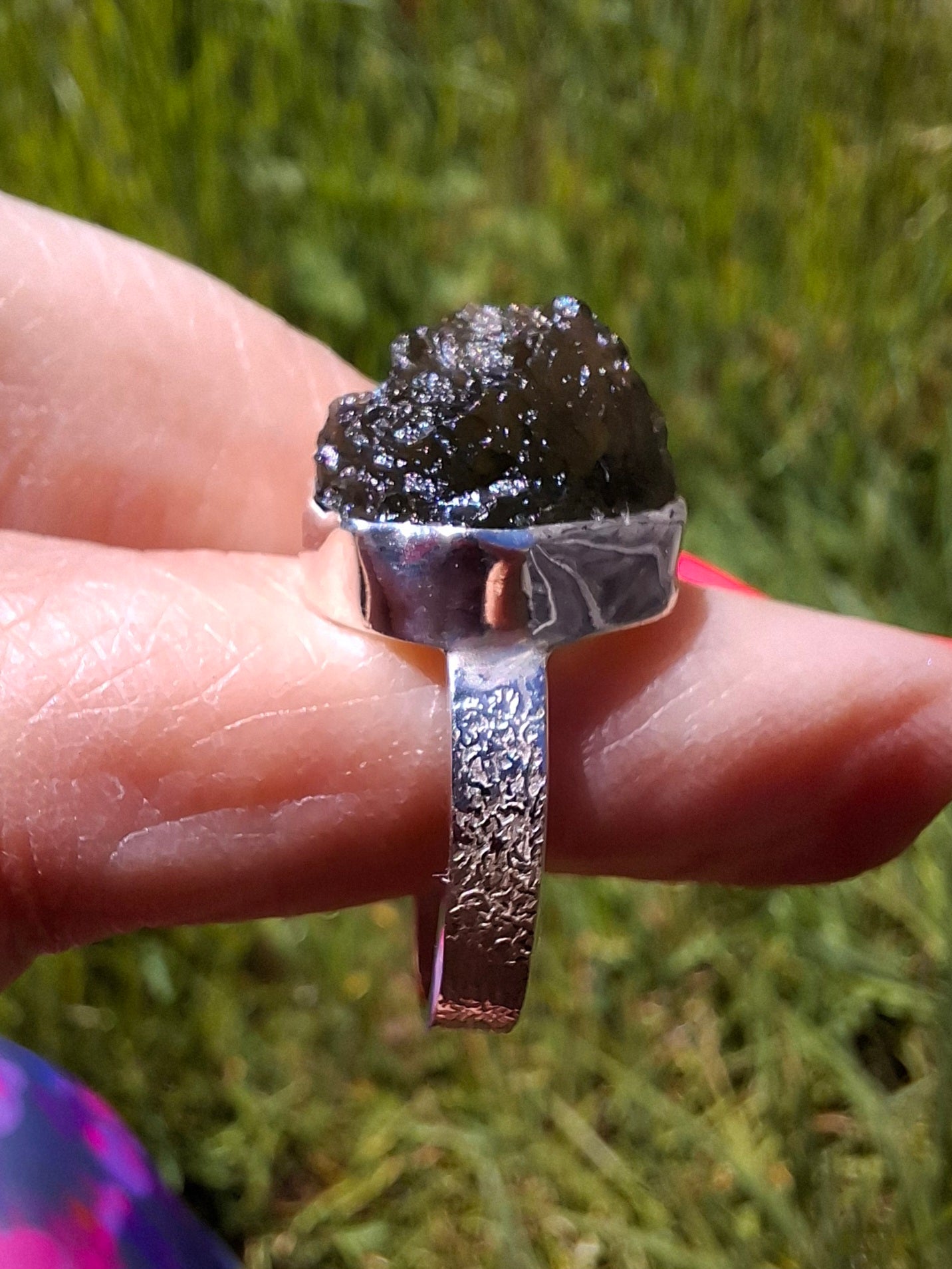 Moldavite Ring, size O, 925 Silver, Tektite (Ref: R312)