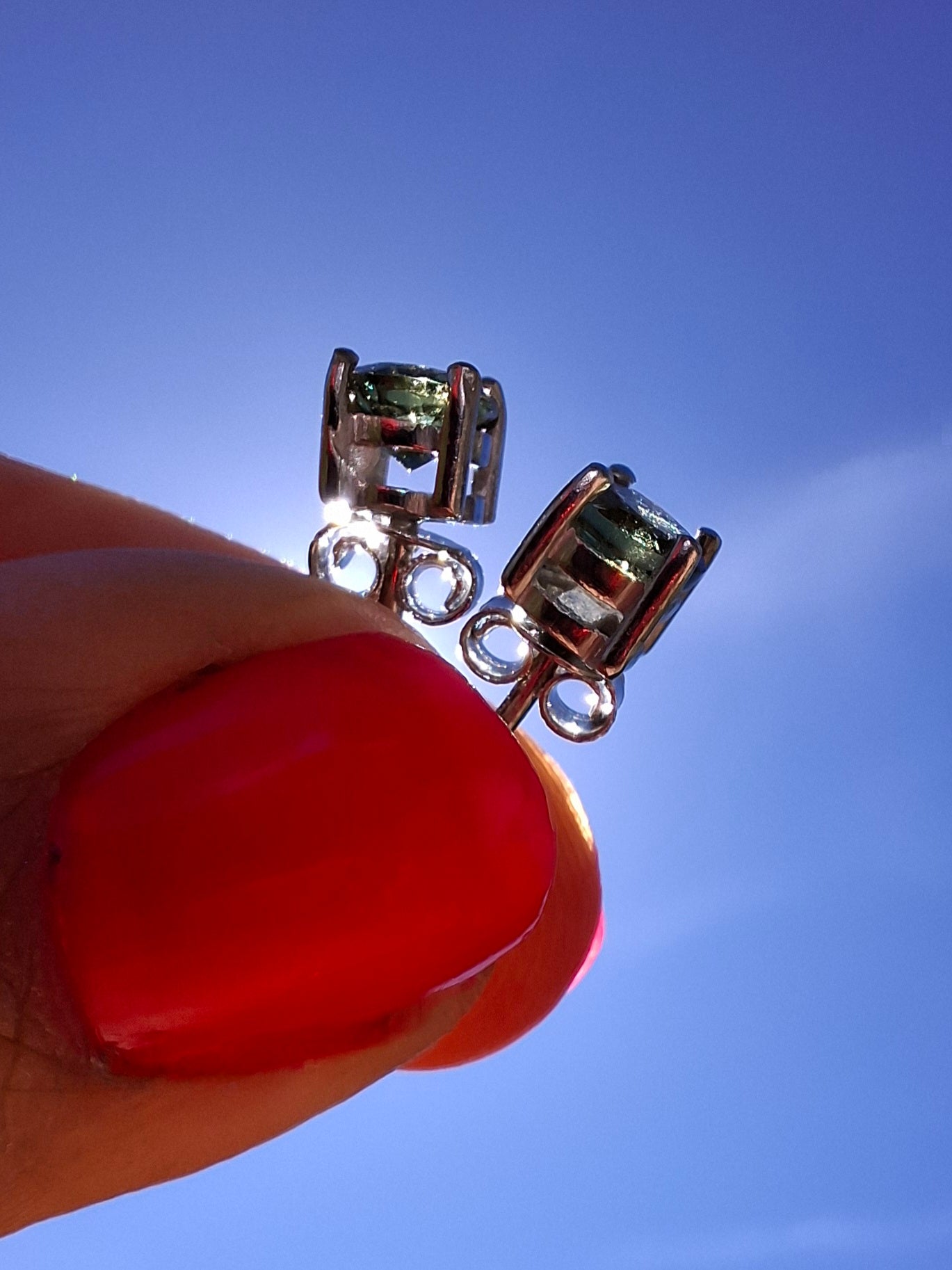 Moldavite (faceted), 5mm STUD EARRINGS, 925 Silver, Tektite (Ref: Pair52)