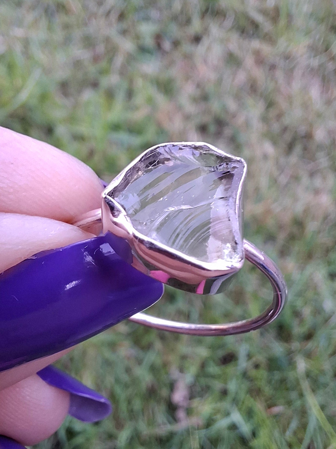Libyan Desert Glass Ring, size large V, 925 Silver, Tektite (Ref: LR54)