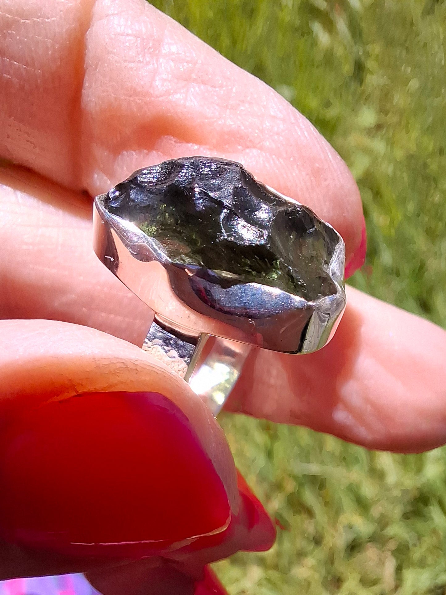 Moldavite Ring, size K, 925 Silver, Tektite (Ref: R301)