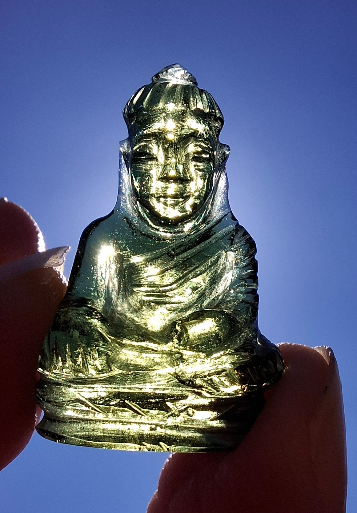 Moldavite BUDDHA Carving, 3.00g, Tektite (Ref: Buddha5)