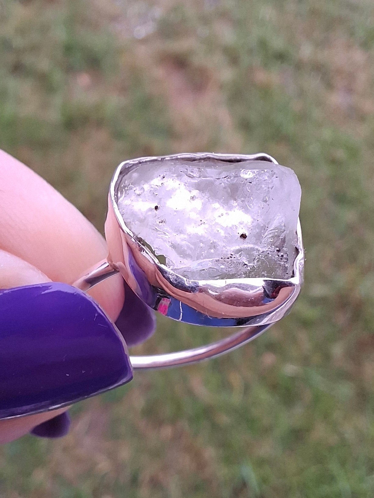 Libyan Desert Glass Ring, size P, 925 Silver, Tektite (Ref: LR27)
